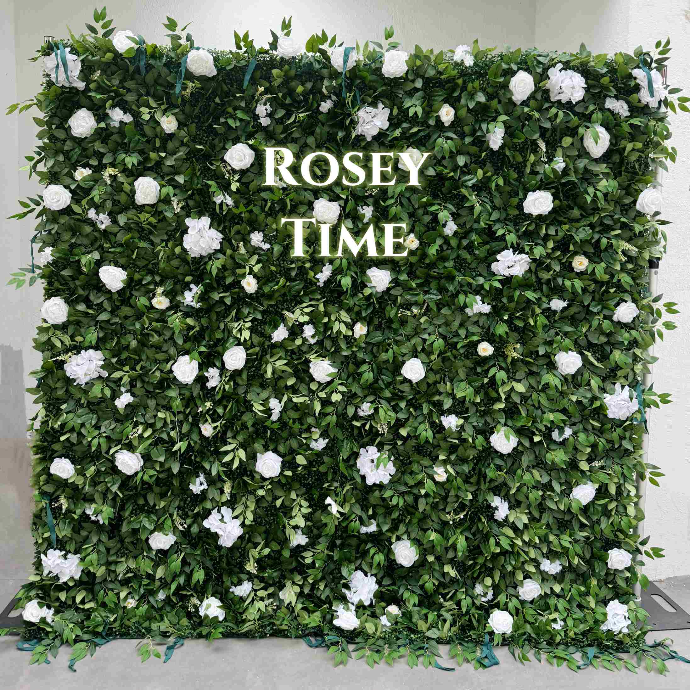 Roseytime 2D Green&White Flower Wall Roll Up Fabric Back