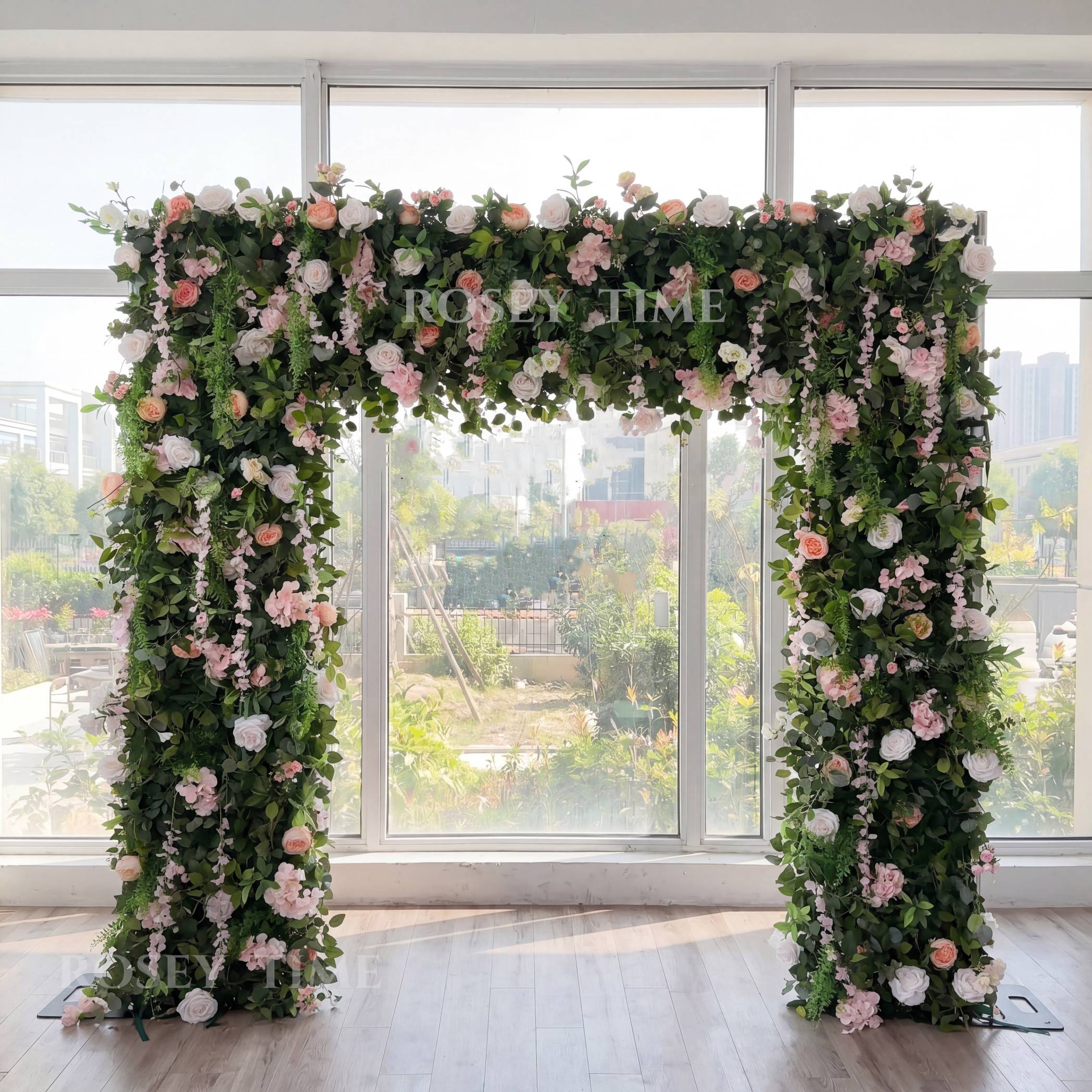 Roseytime Greenery Pink Square Flower Arch Fabric Back Roll Up #RTA048