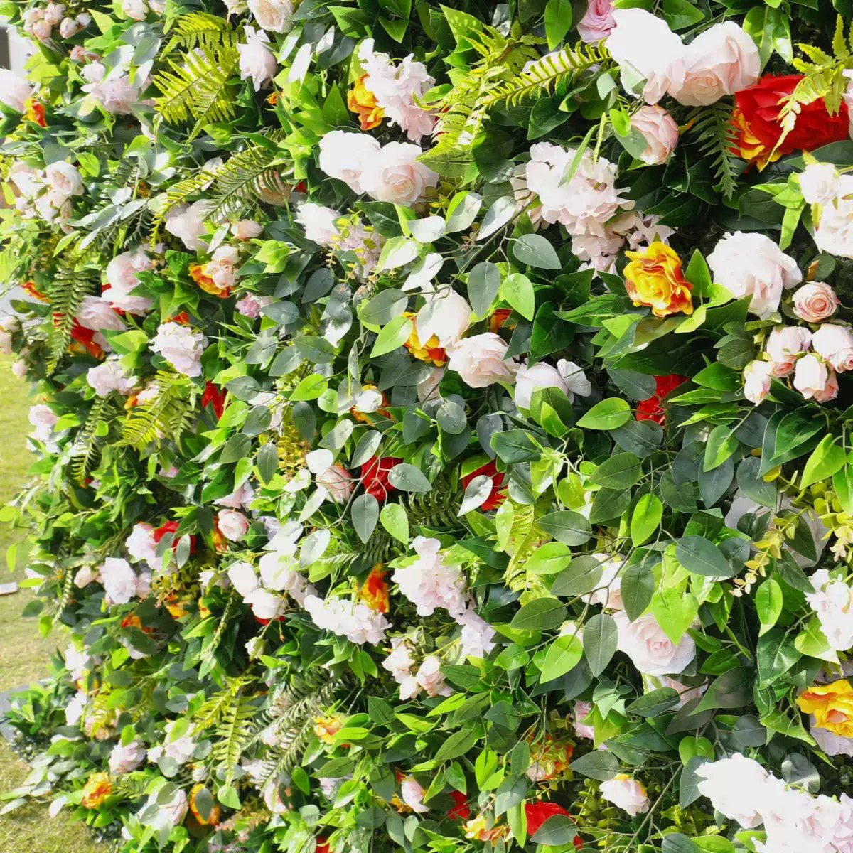 Roseytime 5D Greenery White Rose With Light Pink Flower Wall Roll Up Fabric Back #RTW359