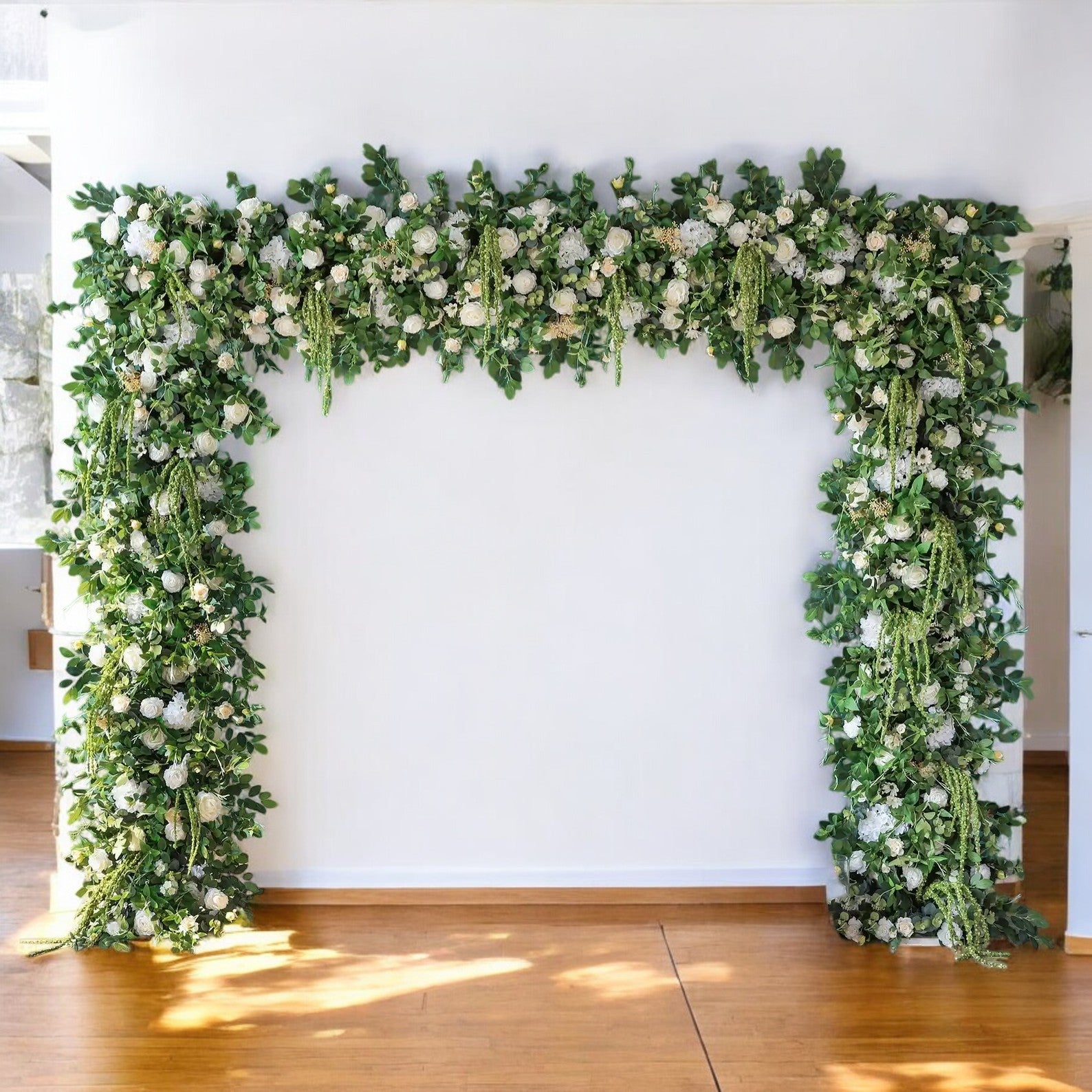 Roseytime Green&White Square Flower Arch Fabric Back#RTA090
