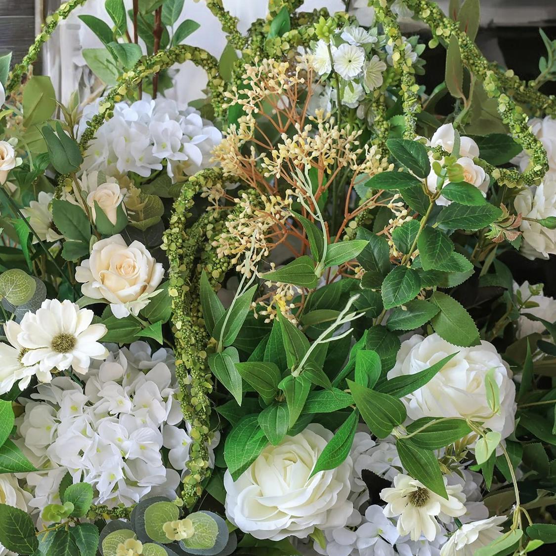 Roseytime Green&White Square Flower Arch Fabric Back#RTA090