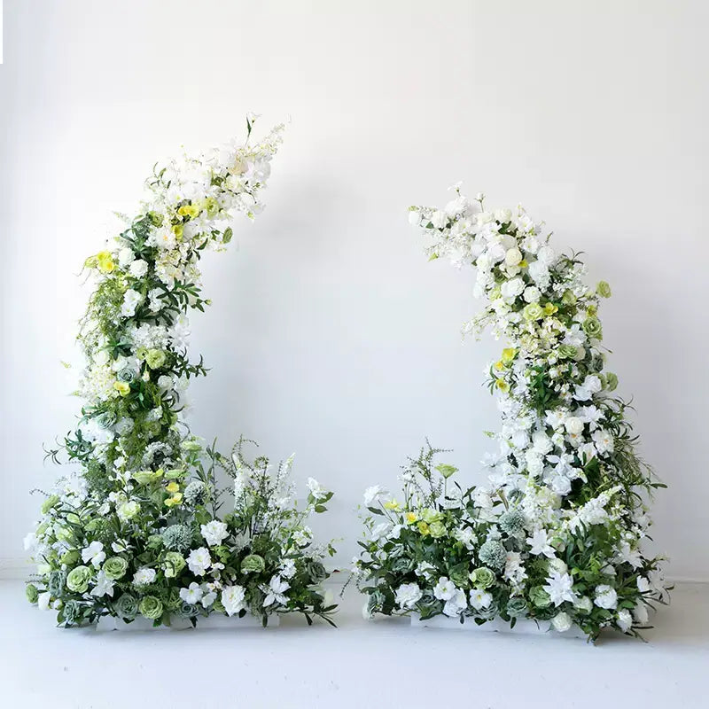 white green flower arch