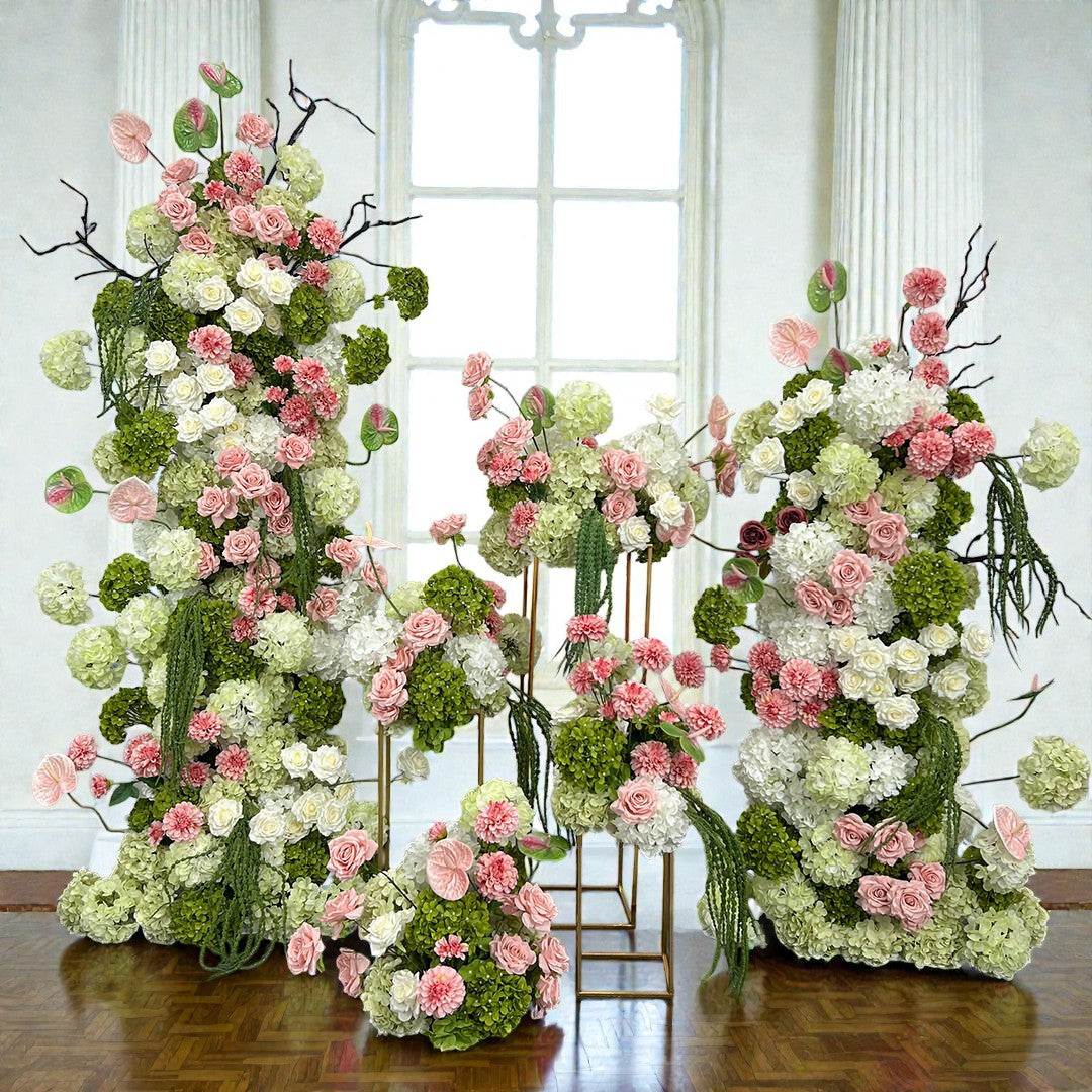 Roseytime 2026 Verdant Blush Flower Pillars Arch with Frame #RTP122