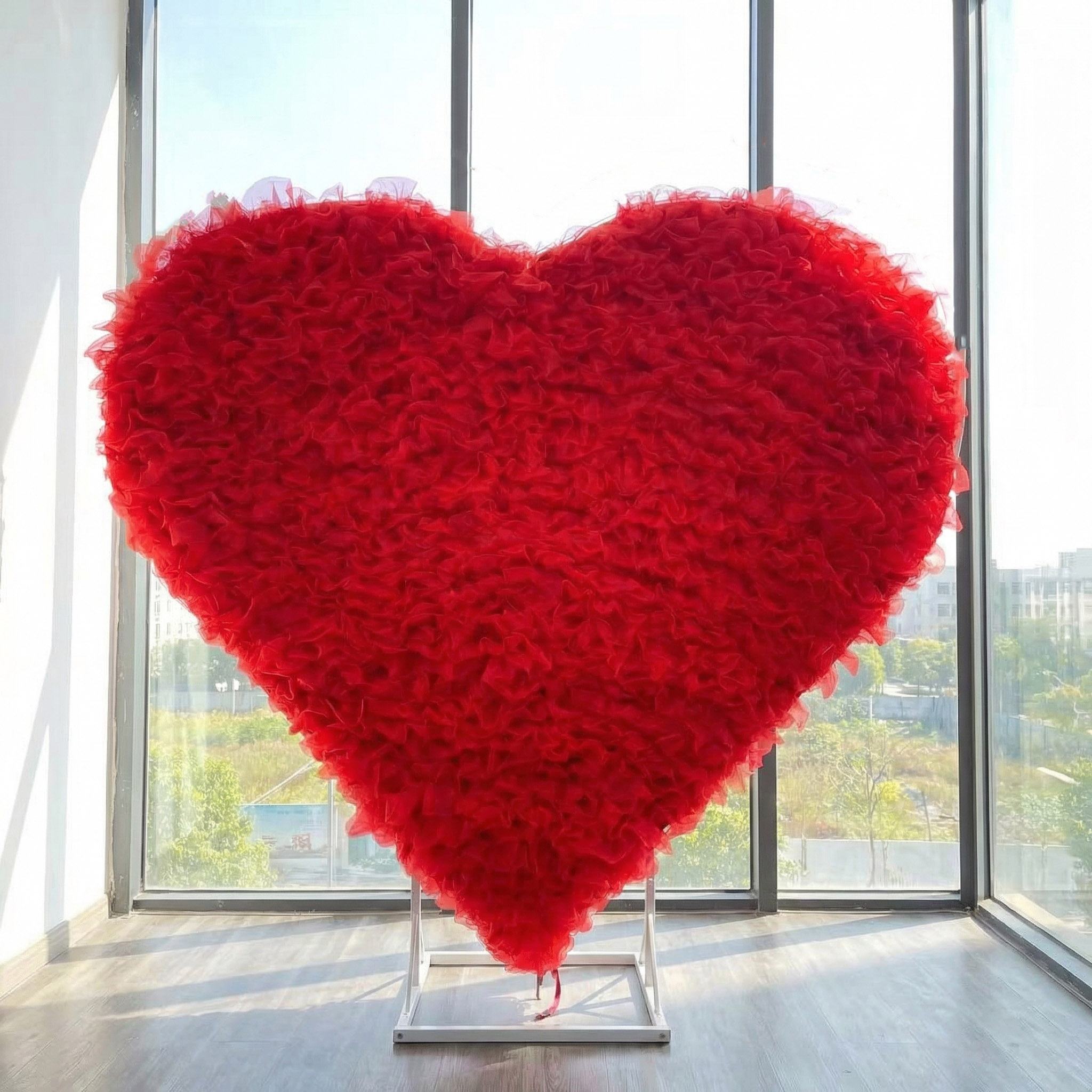 Roseytime Red Heart Tulle Wall Backdrop Roll Up Fabric Back #RTW374