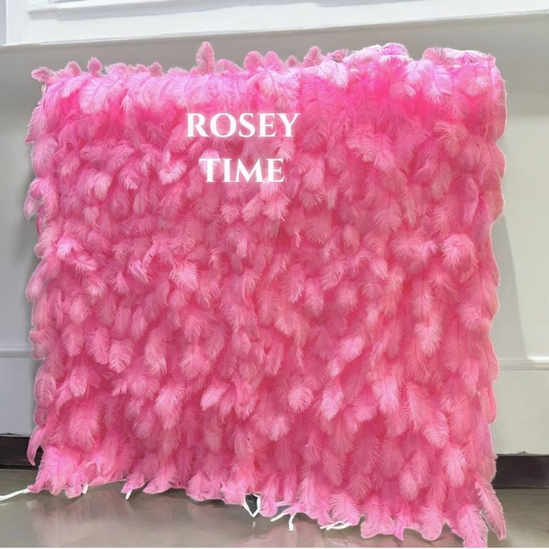 Roseytime 5D Pink Feather Wall Roll Up Fabric Back #RTW139
