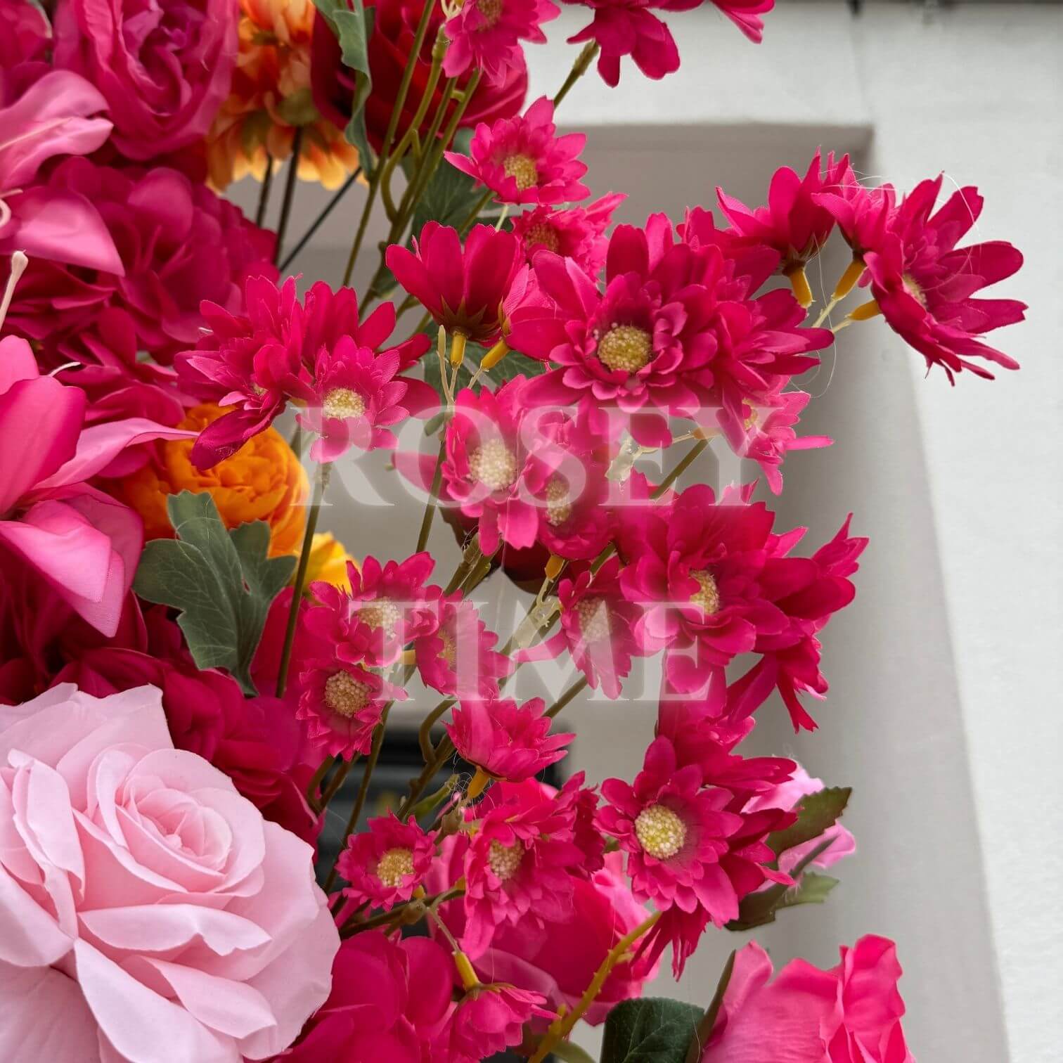 Roseytime Fuchsia&Orange Flower Pillars Arch with Frame #RTP067