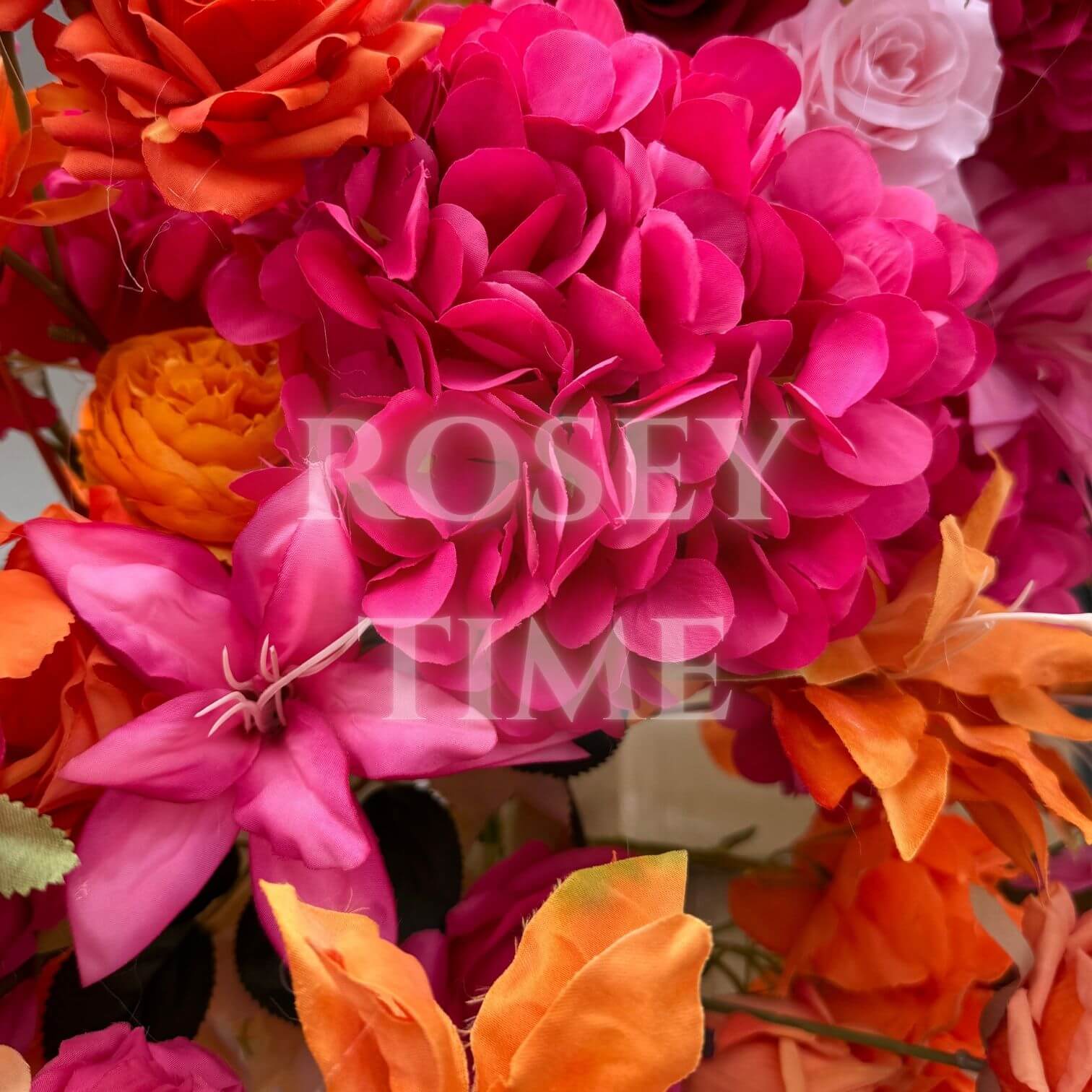 Roseytime Fuchsia&Orange Flower Pillars Arch with Frame #RTP067