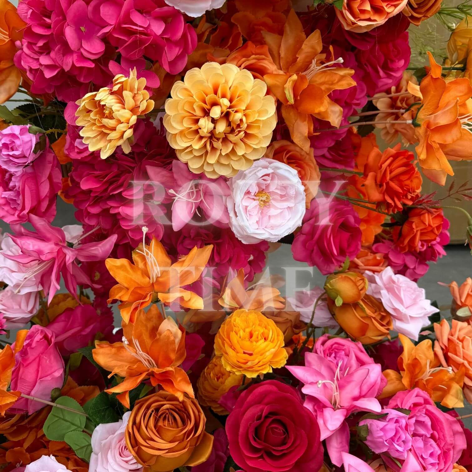 Roseytime Fuchsia&Orange Flower Pillars Arch with Frame #RTP067