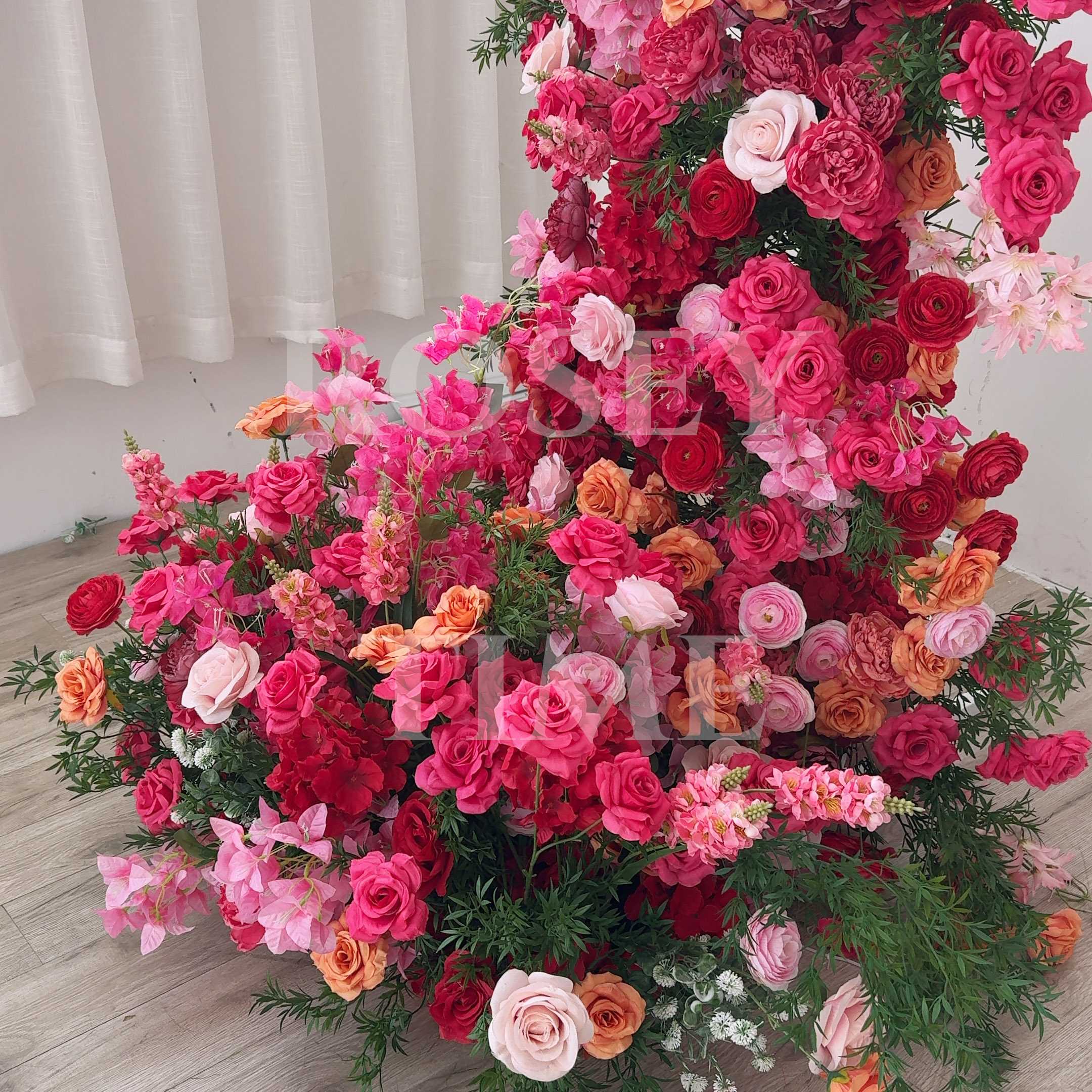 Roseytime Hot Pink Flower Pillars Arch with Frame #RTP106