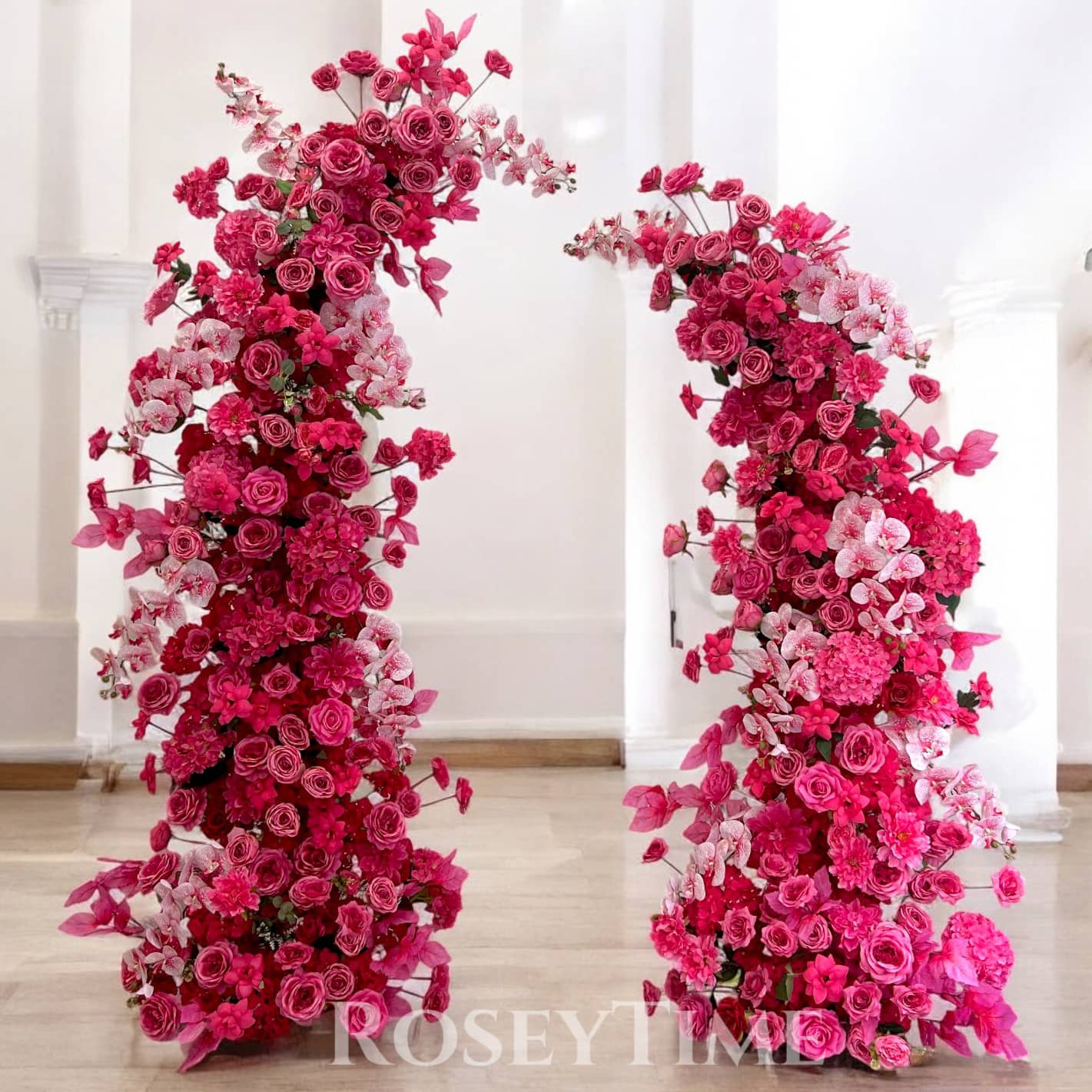 RoseyTime Hot Pink Floral Pillars Arch with Frame #RTP025