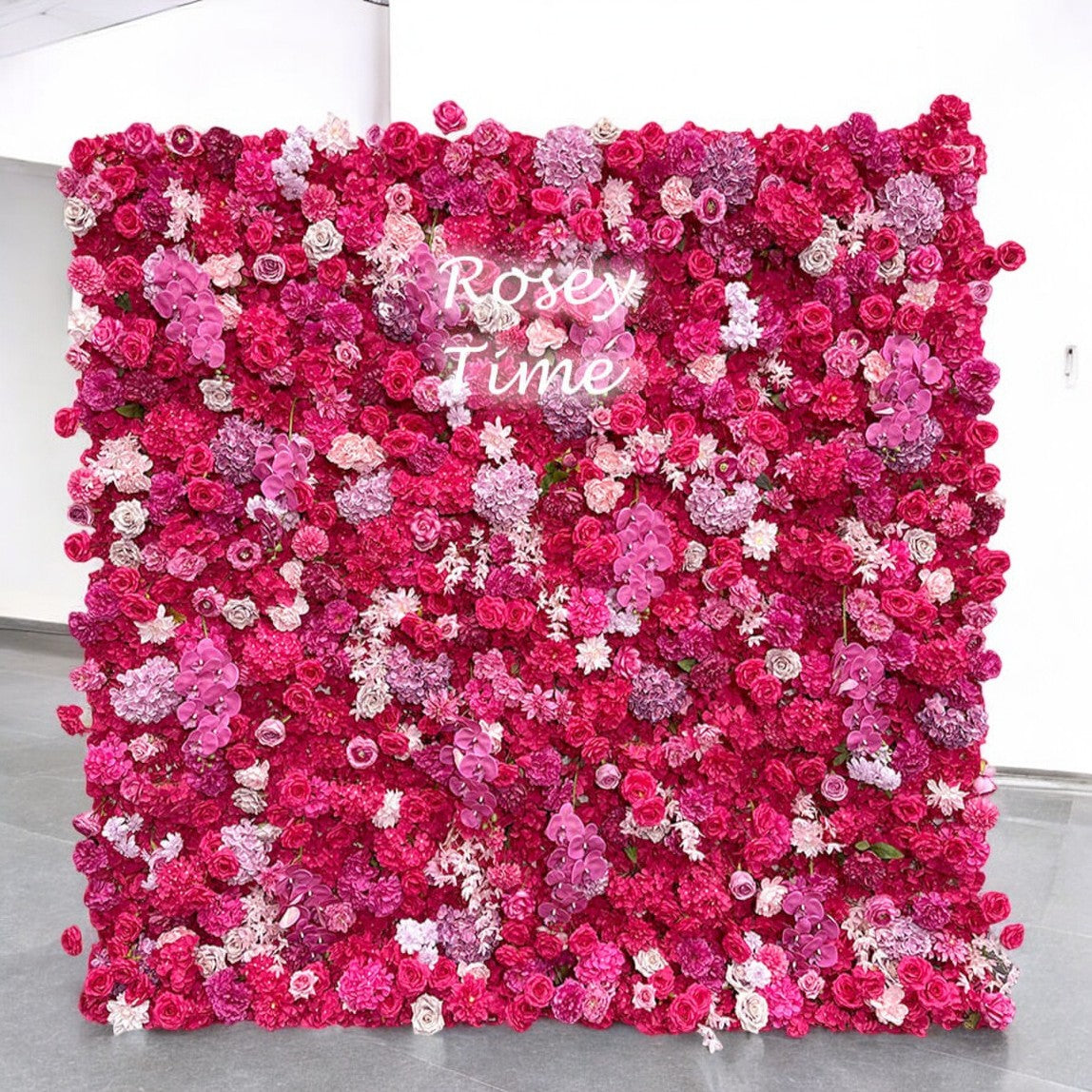 Roseytime 5D Hot Pink Flower Wall Roll Up Fabric Back #RTW048