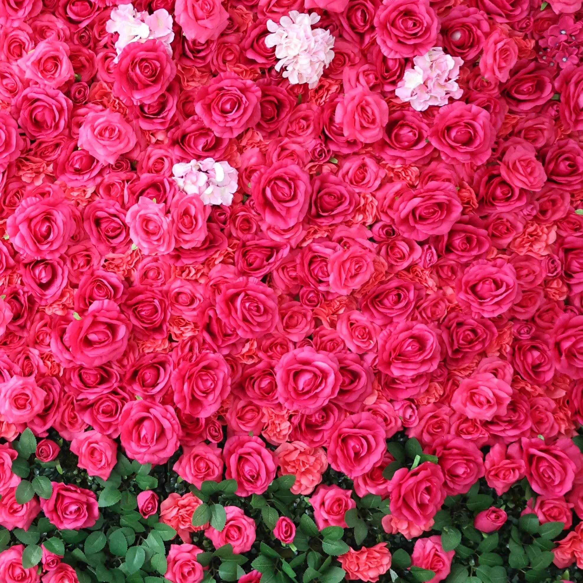 Roseytime 3D Hot Pink&Greenery Flower Wall Roll Up Fabric Back #RTW337