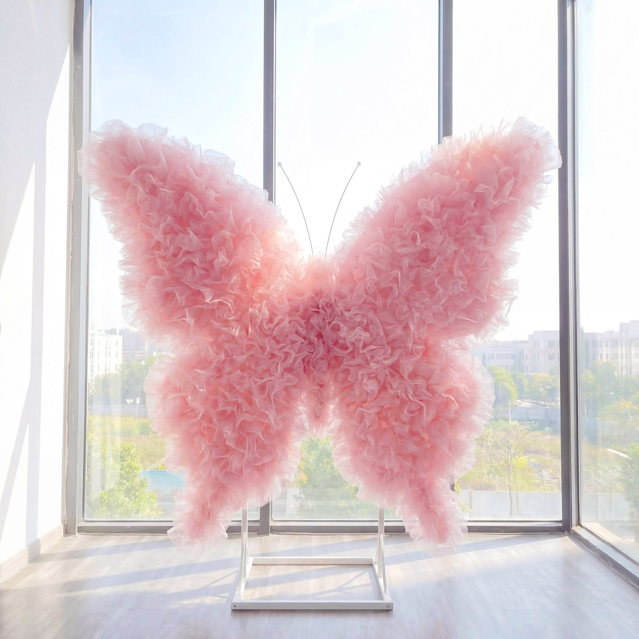 Roseytime Light Pink Tulle Butterfly Backdrop Wall Roll Up Fabric Back #RTW393