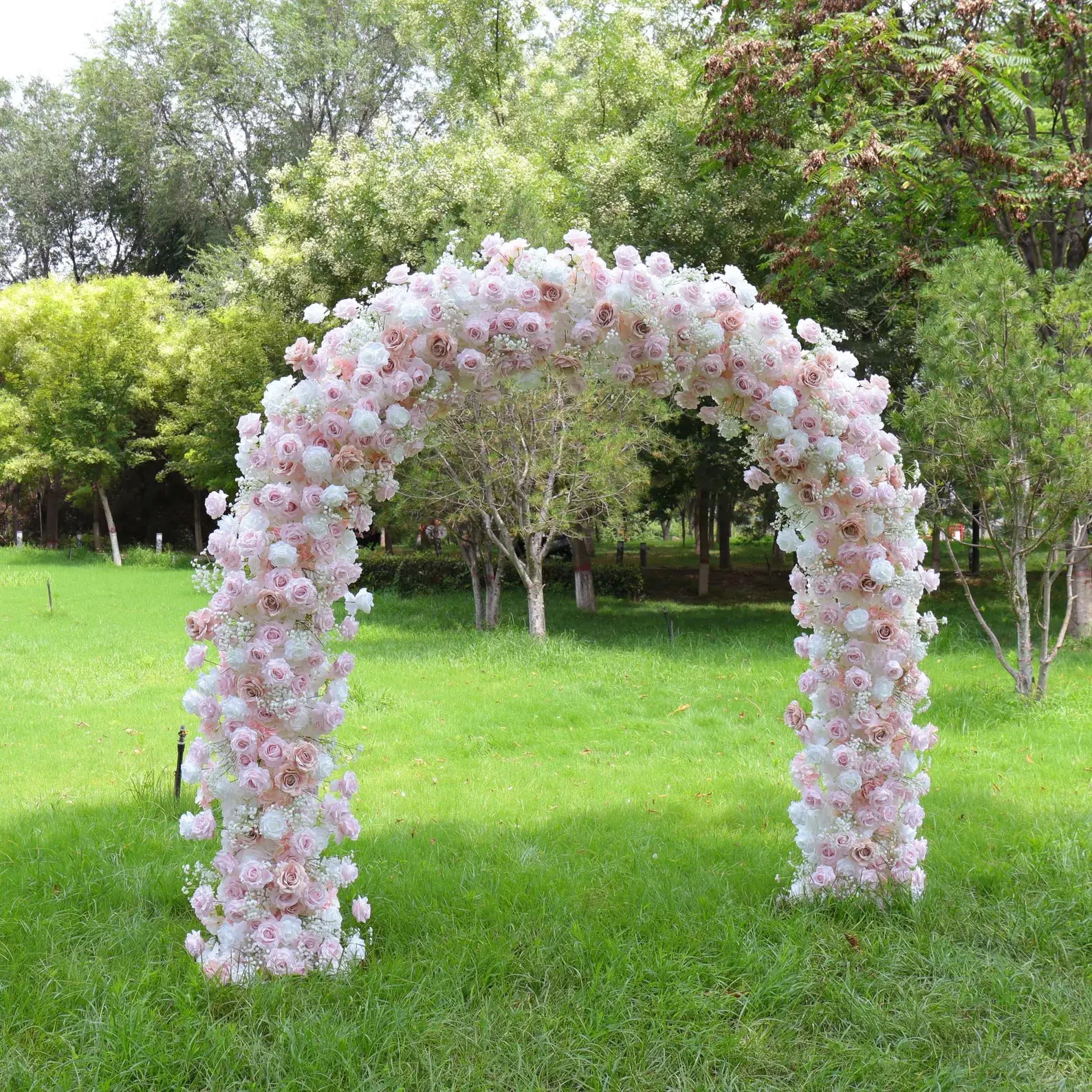 Roseytime Pink Flower Round Arch Baby's Breath With Frame #RTA071
