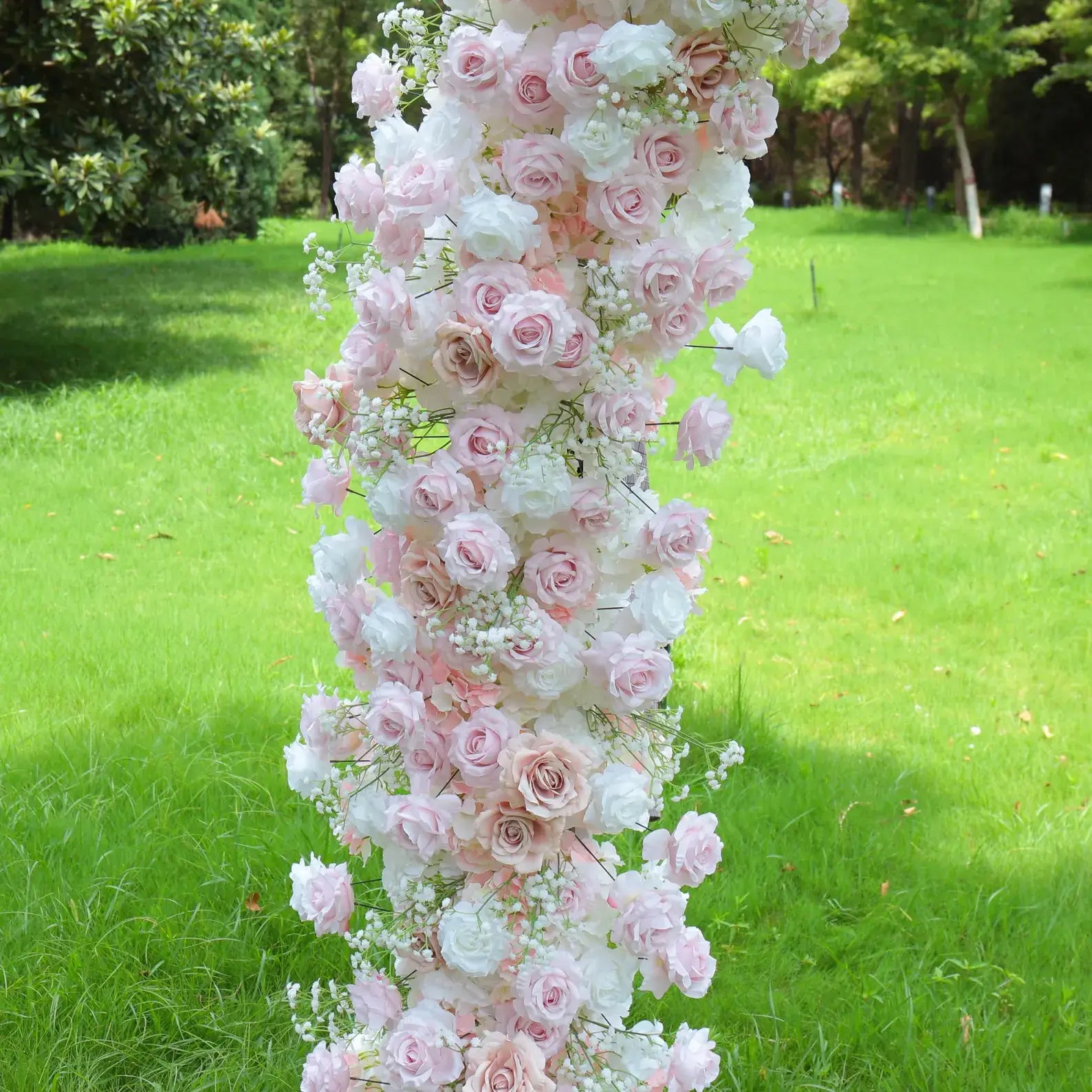 Roseytime Pink Flower Round Arch Baby's Breath With Frame #RTA071