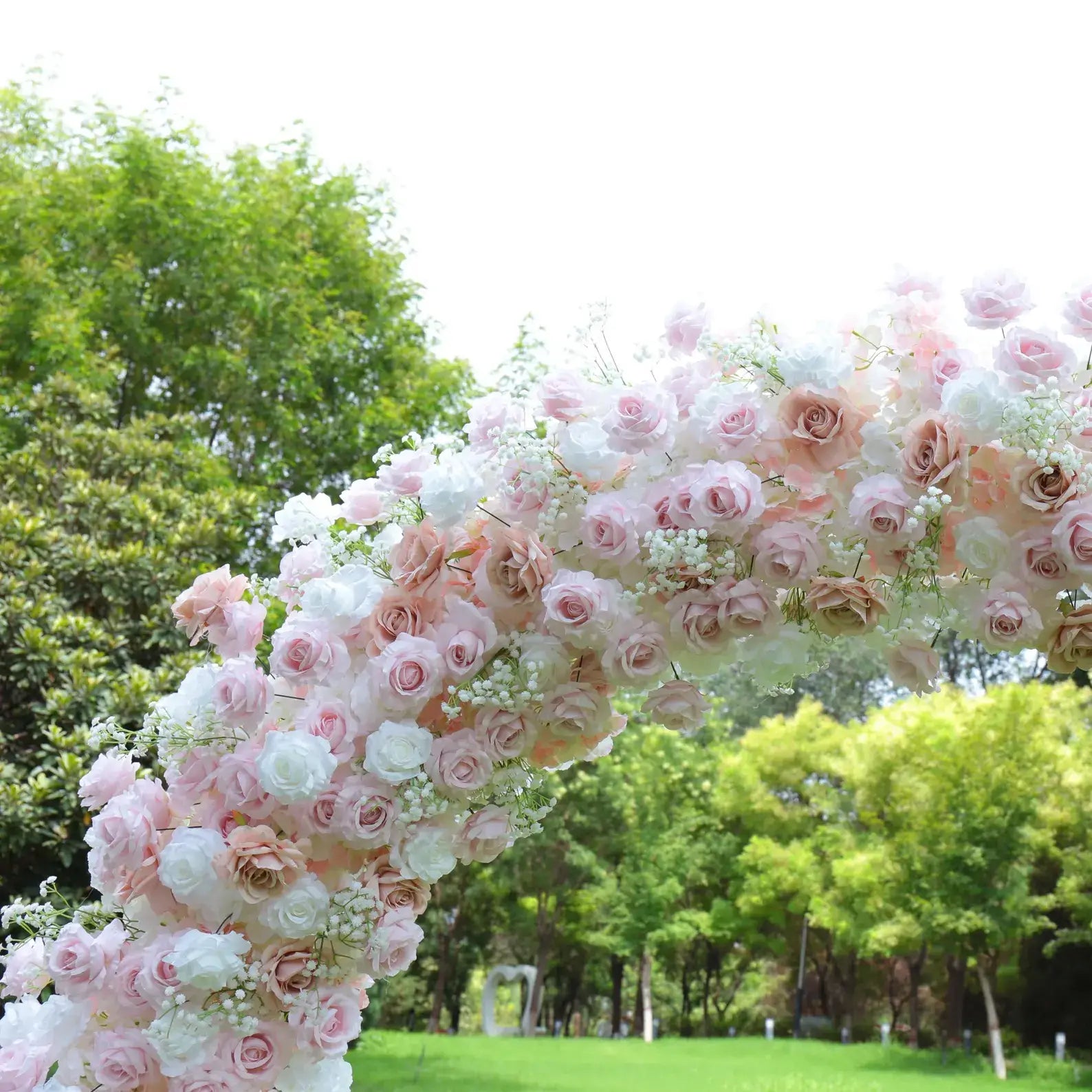 Roseytime Pink Flower Round Arch Baby's Breath With Frame #RTA071