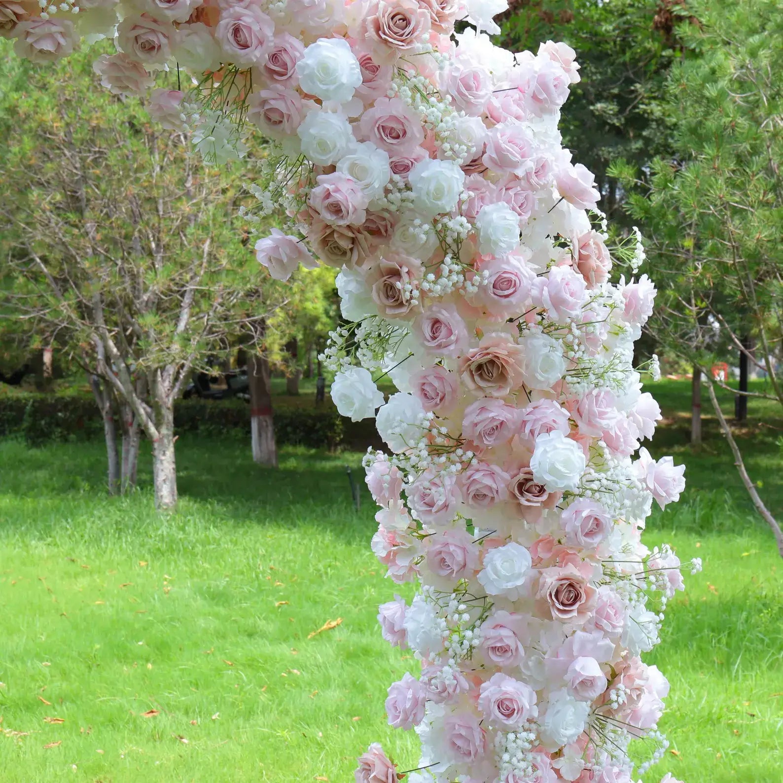 Roseytime Pink Flower Round Arch Baby's Breath With Frame #RTA071