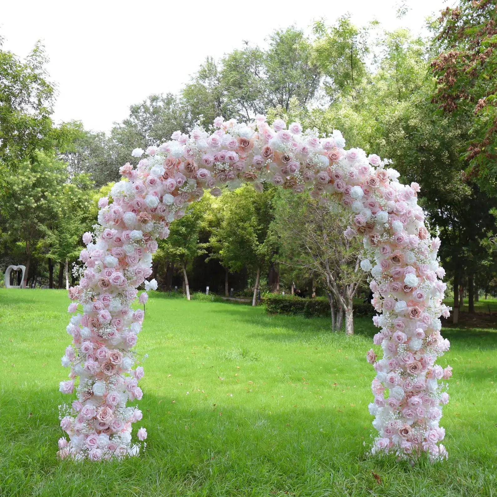 Roseytime Pink Flower Round Arch Baby's Breath With Frame #RTA071