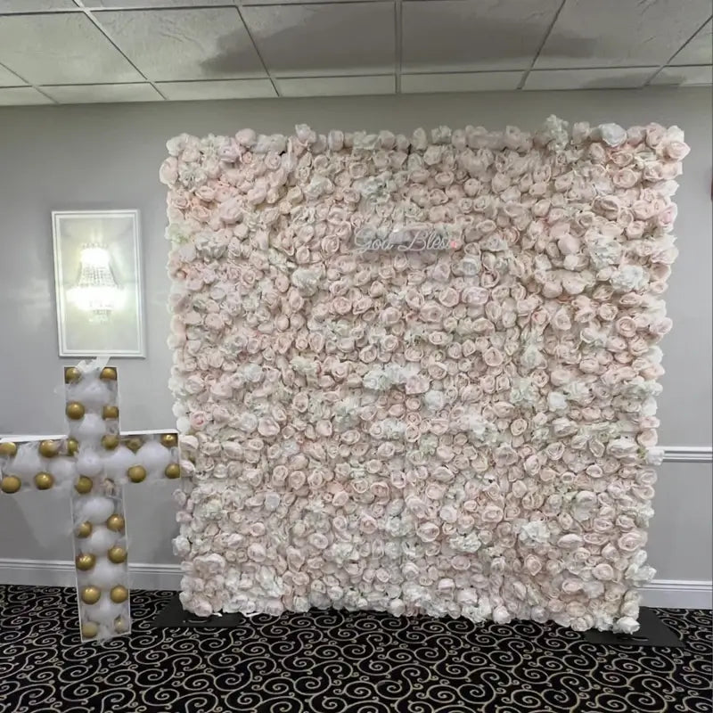 Roseytime 2D Light Pink Flower Wall Roll Up Fabric Back #RTW187