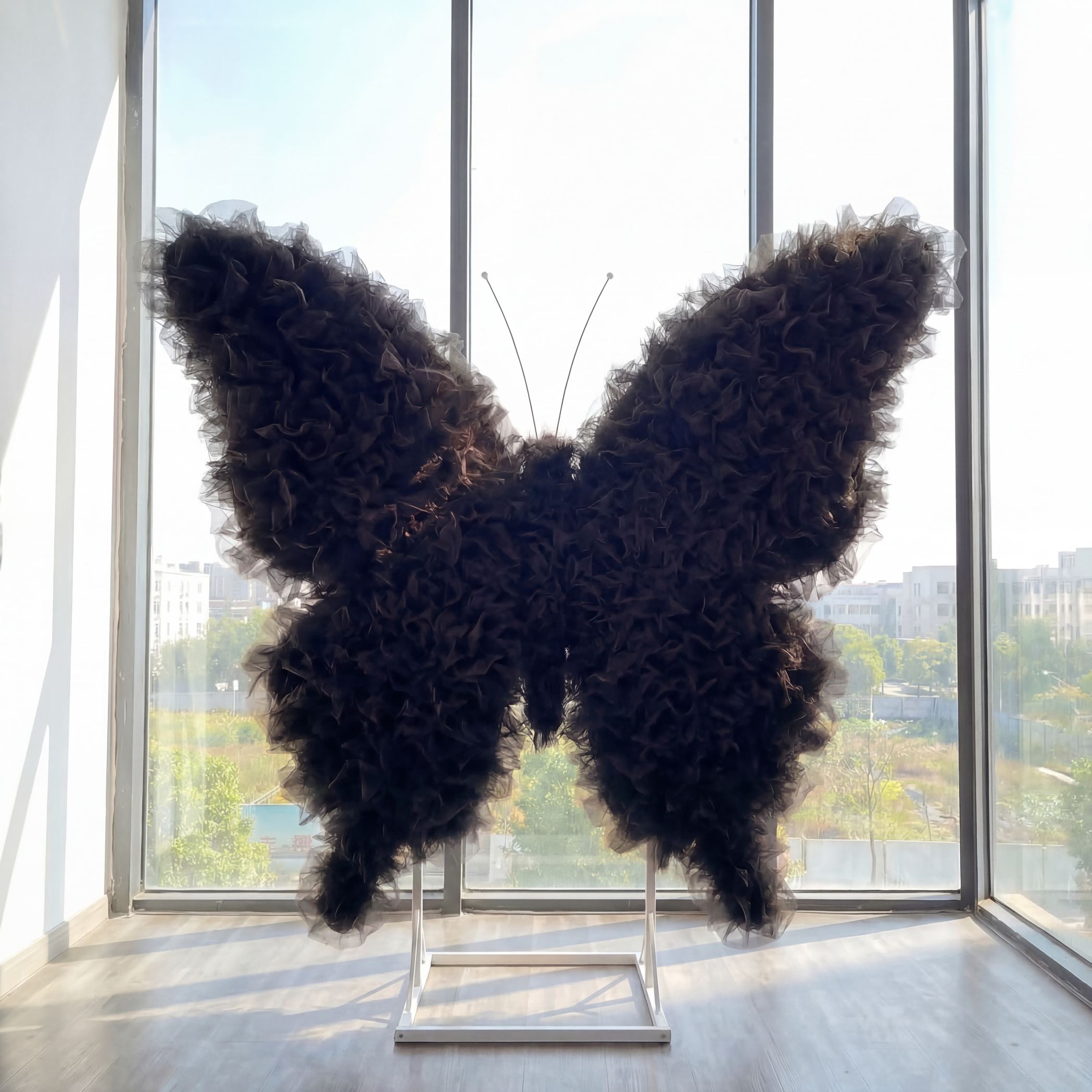 Roseytime Black Tulle Butterfly Backdrop Wall Roll Up Fabric Back #RTW397
