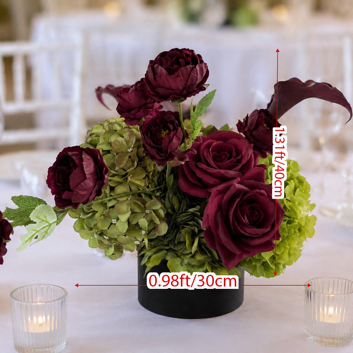 Roseytime Olive&Burgundy Small Table Flower Arrangement #RTT010