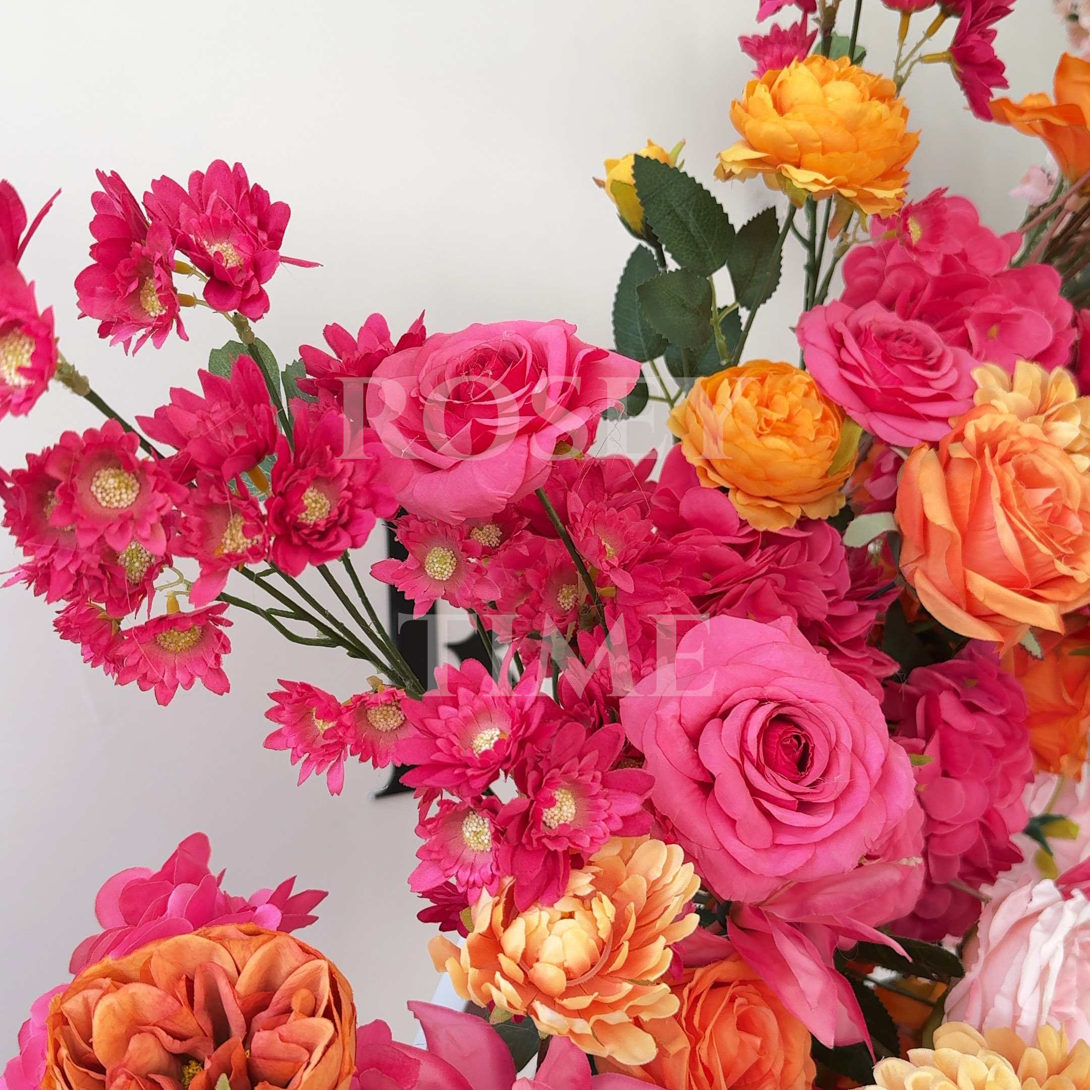 Roseytime Fuchsia&Orange Flower Pillars Arch with Frame #RTP067