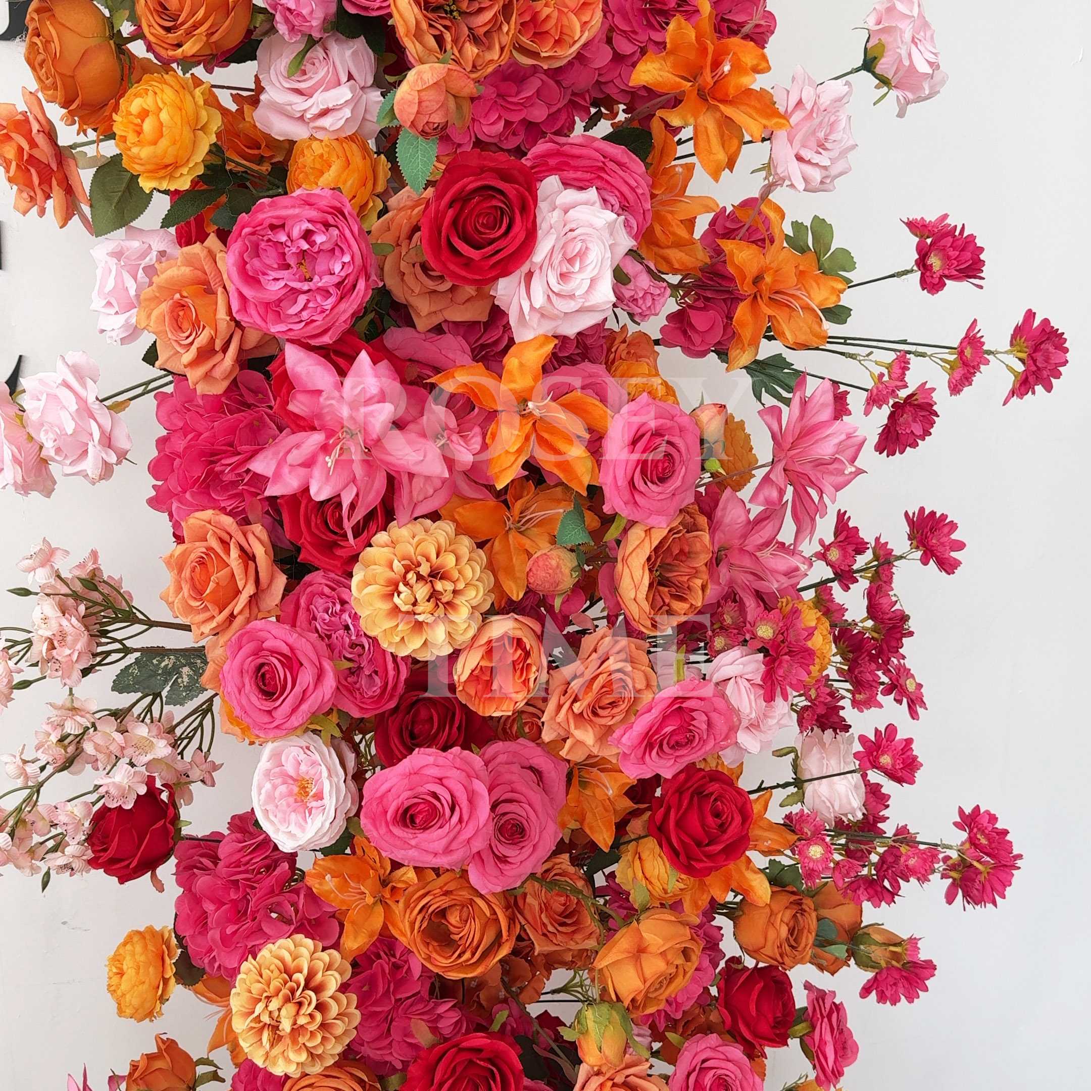 Roseytime Fuchsia&Orange Flower Pillars Arch with Frame #RTP067