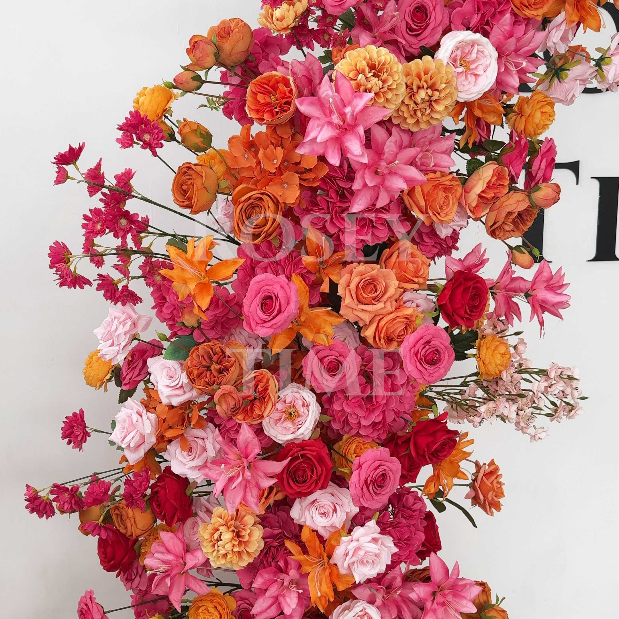 Roseytime Fuchsia&Orange Flower Pillars Arch with Frame #RTP067
