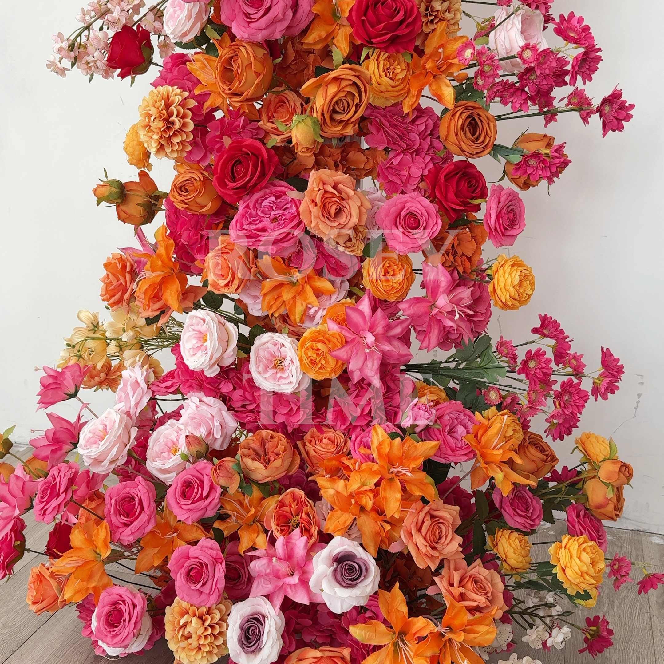 Roseytime Fuchsia&Orange Flower Pillars Arch with Frame #RTP067