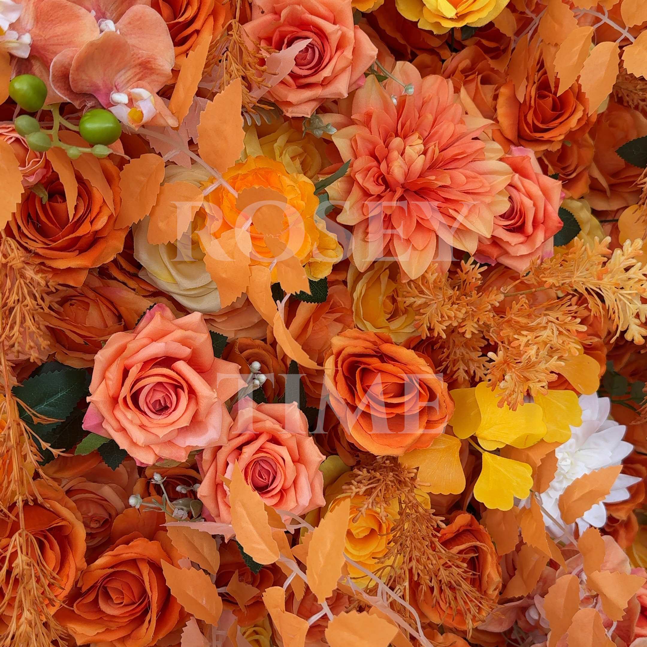 Roseytime Orange&Yellow Square Flower Arch Fabric Back#RTA042