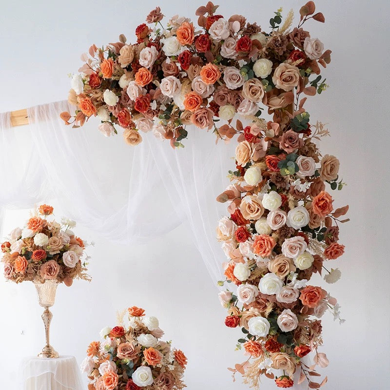 Roseytime Autumn Orange&Brown Arch Flowers Decor Set For Wedding&Event