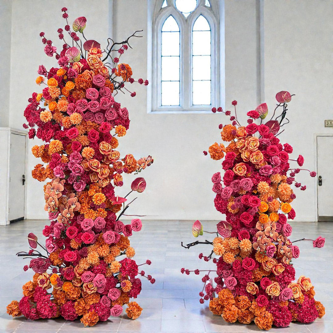 Roseytime 2026 Hot Pink&Orange Flower Pillars Arch with Frame #RTP127