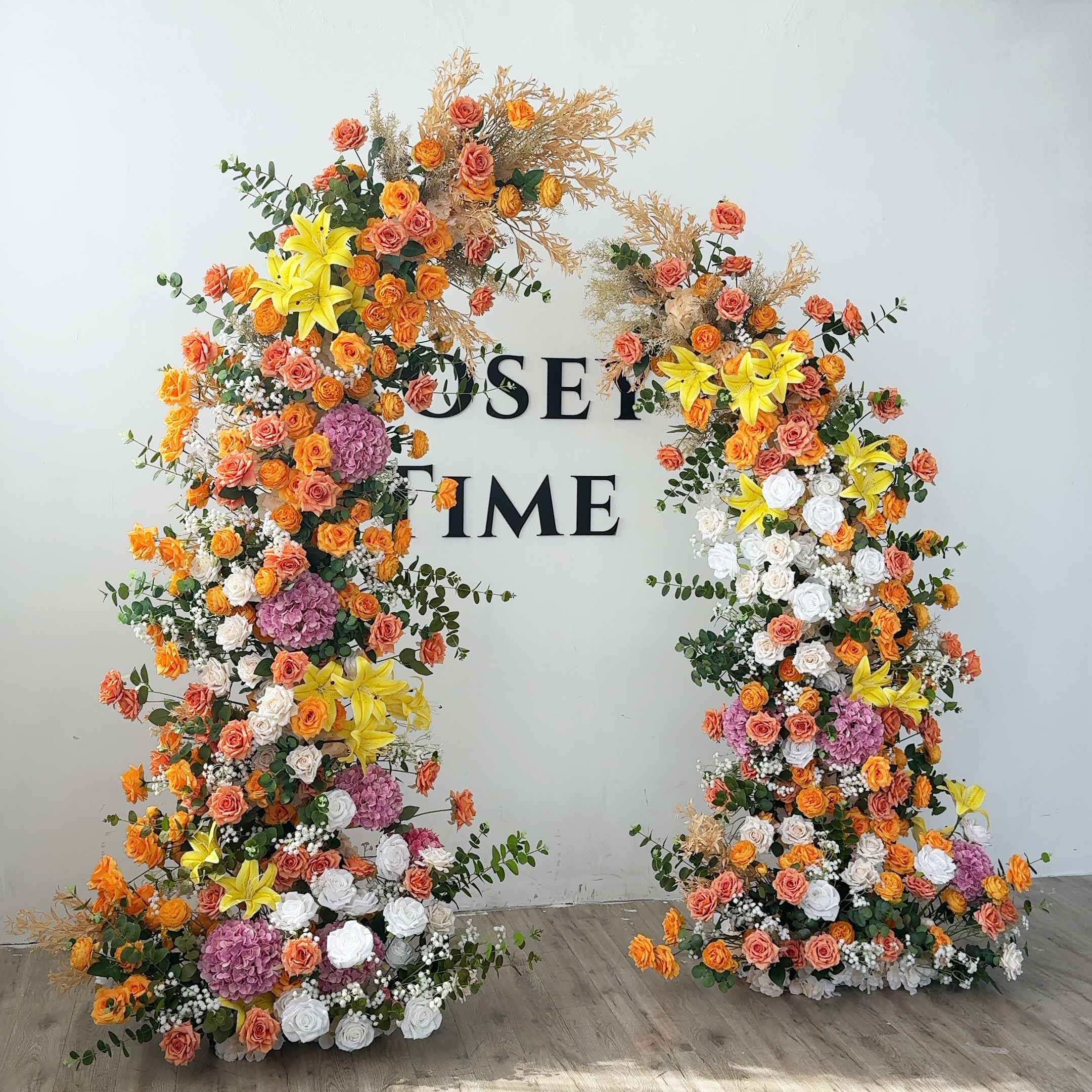 Roseytime Yellow&Orange Flower Pillars Arch with Frame #RTP058