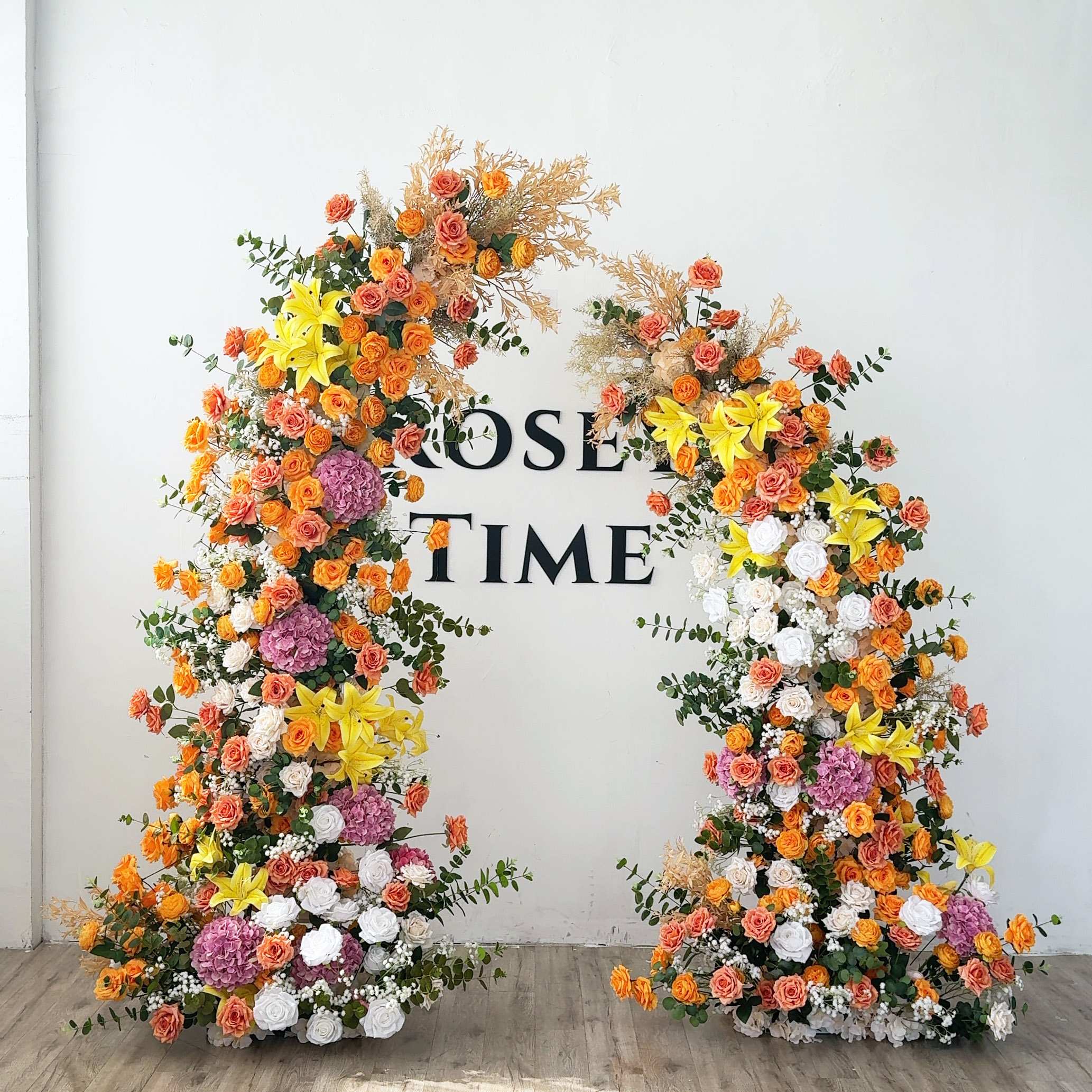 Roseytime Yellow&Orange Flower Pillars Arch with Frame #RTP058