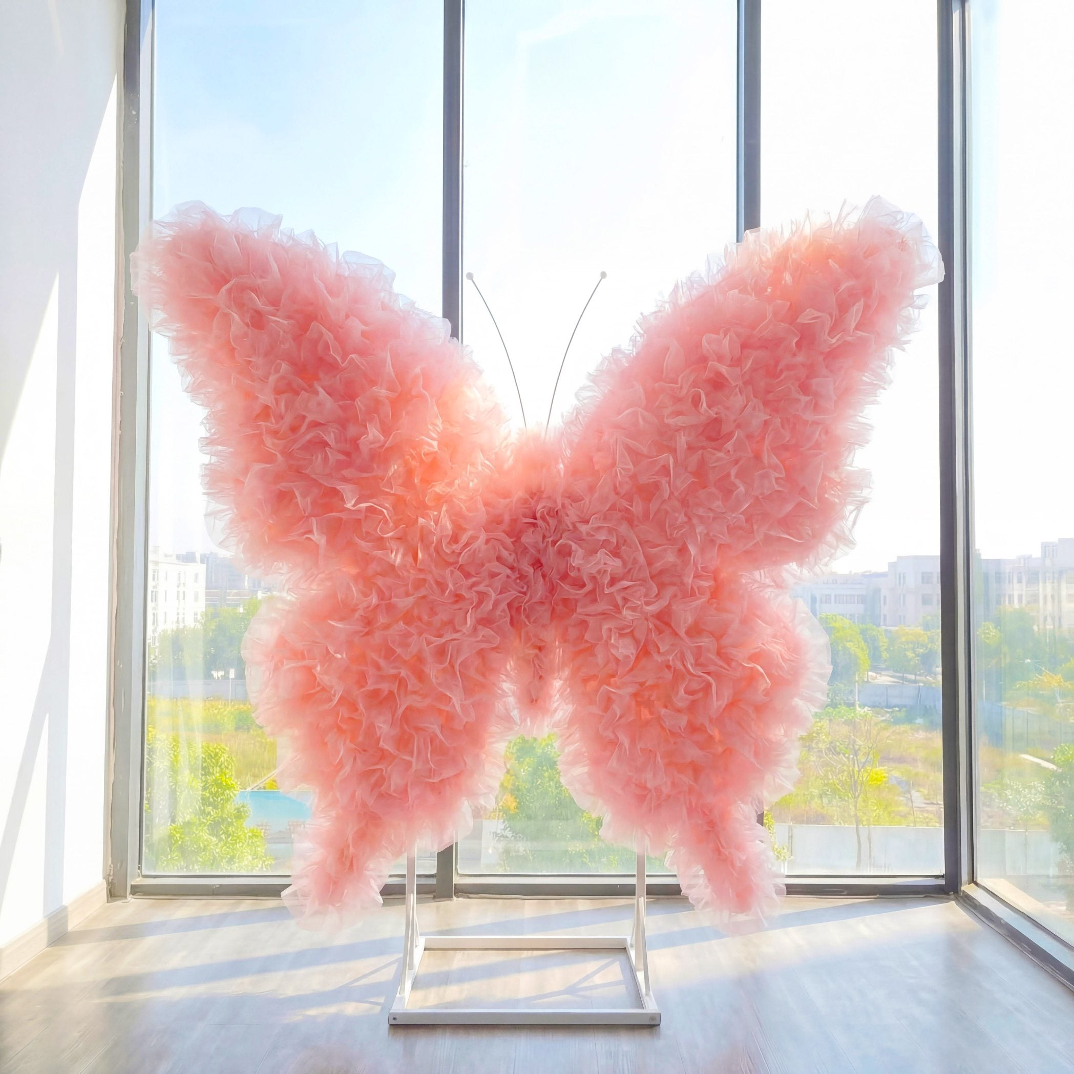 Roseytime Peach Pink Tulle Butterfly Backdrop Wall Roll Up Fabric Back #RTW391