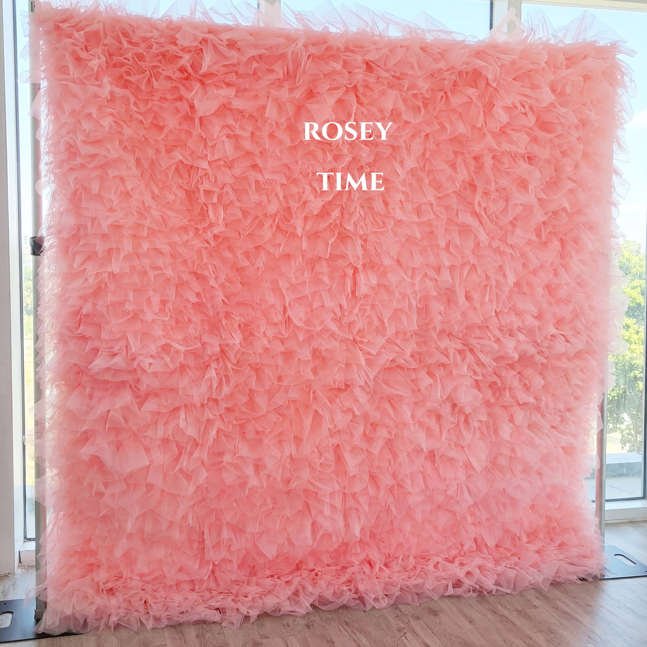 Roseytime Peach Pink Tulle Wall Roll Up Fabric Back #RTW390