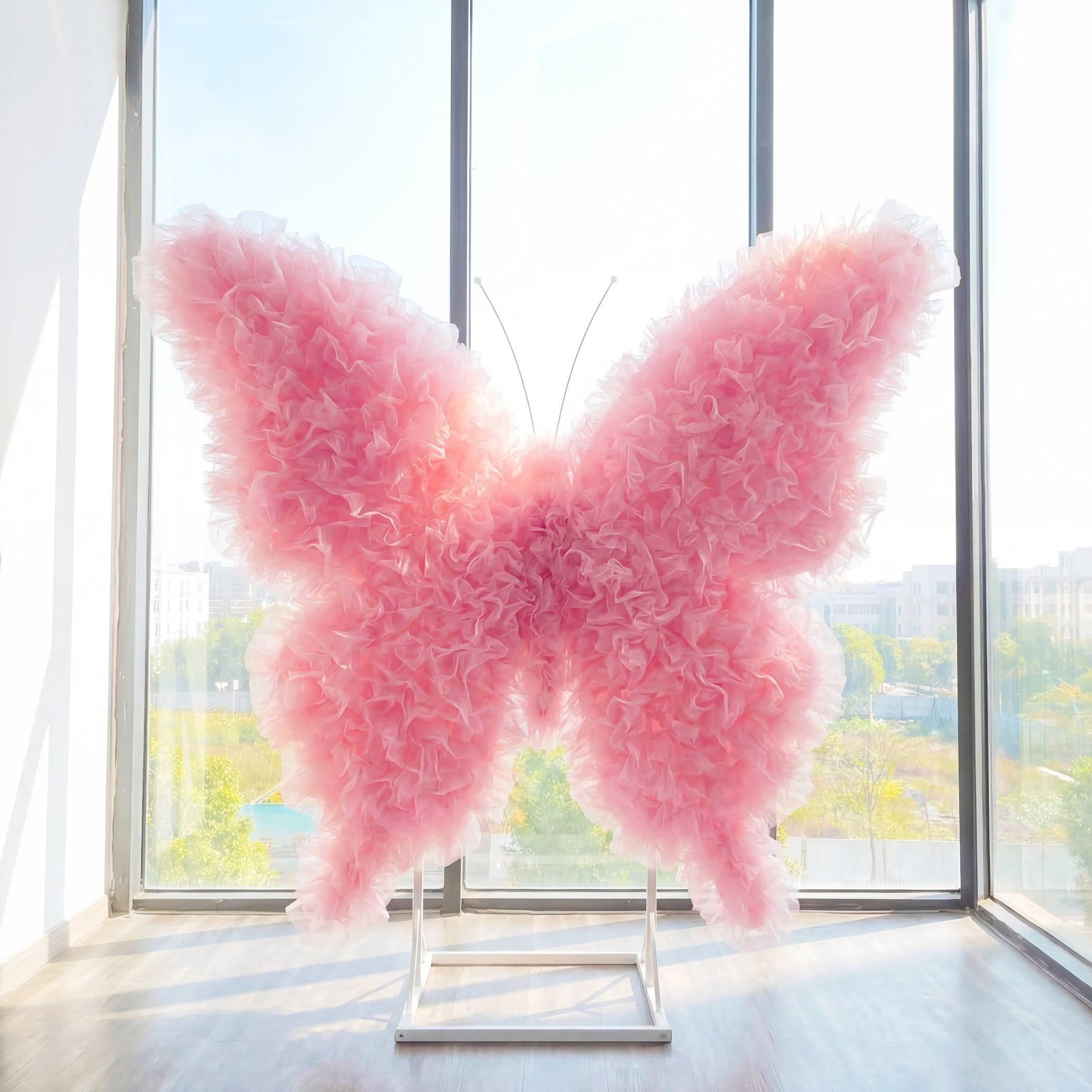Roseytime Pink Tulle Butterfly Backdrop Wall Roll Up Fabric Back #RTW392