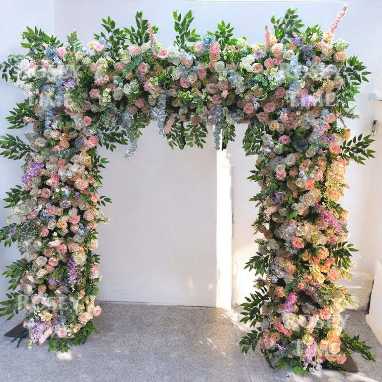 Roseytime Blue&Pink Square Flower Arch Fabric Back#RTA084