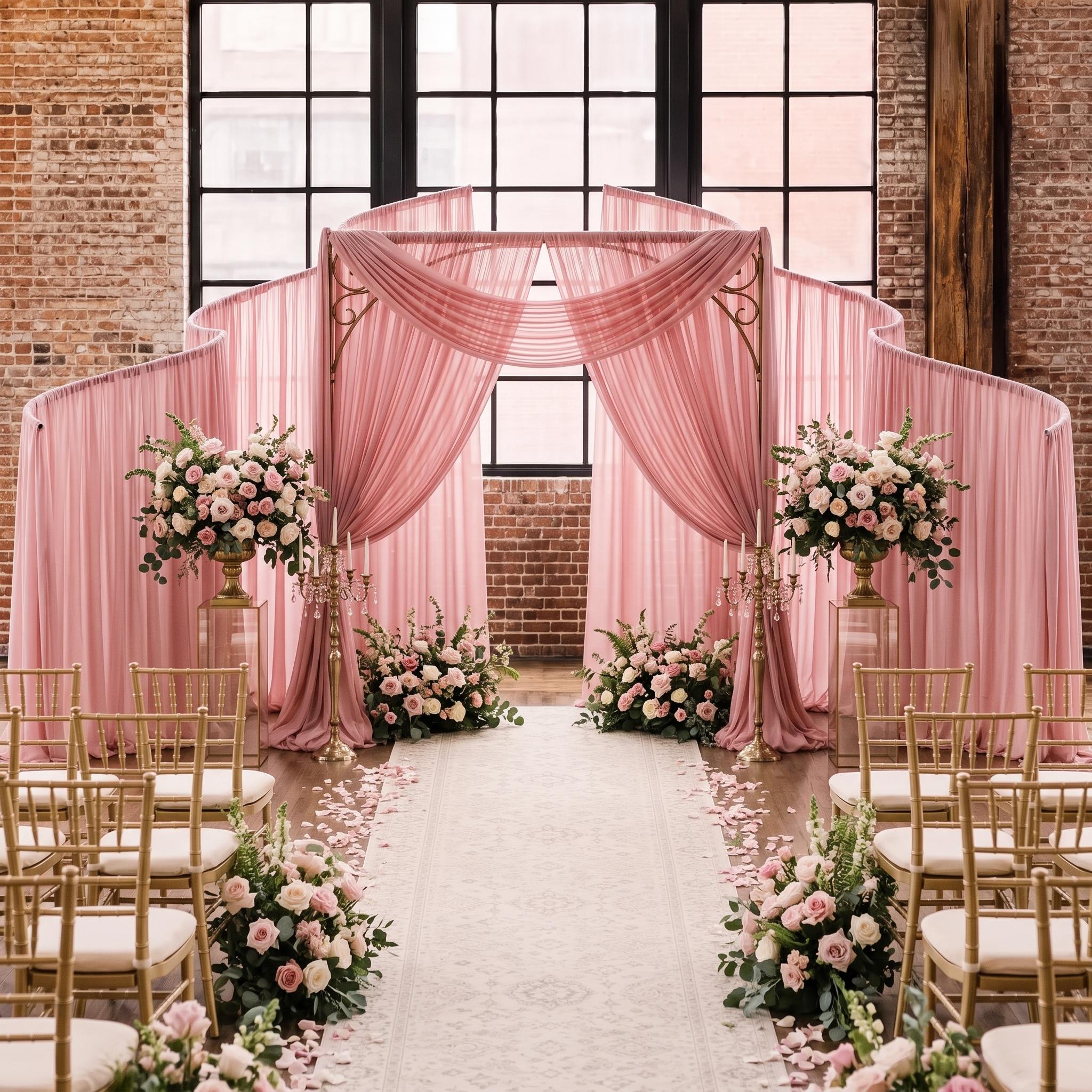 RoseyTime Pink Colors Wavy/Wave Wedding Backdrop Drapes Set 16pc