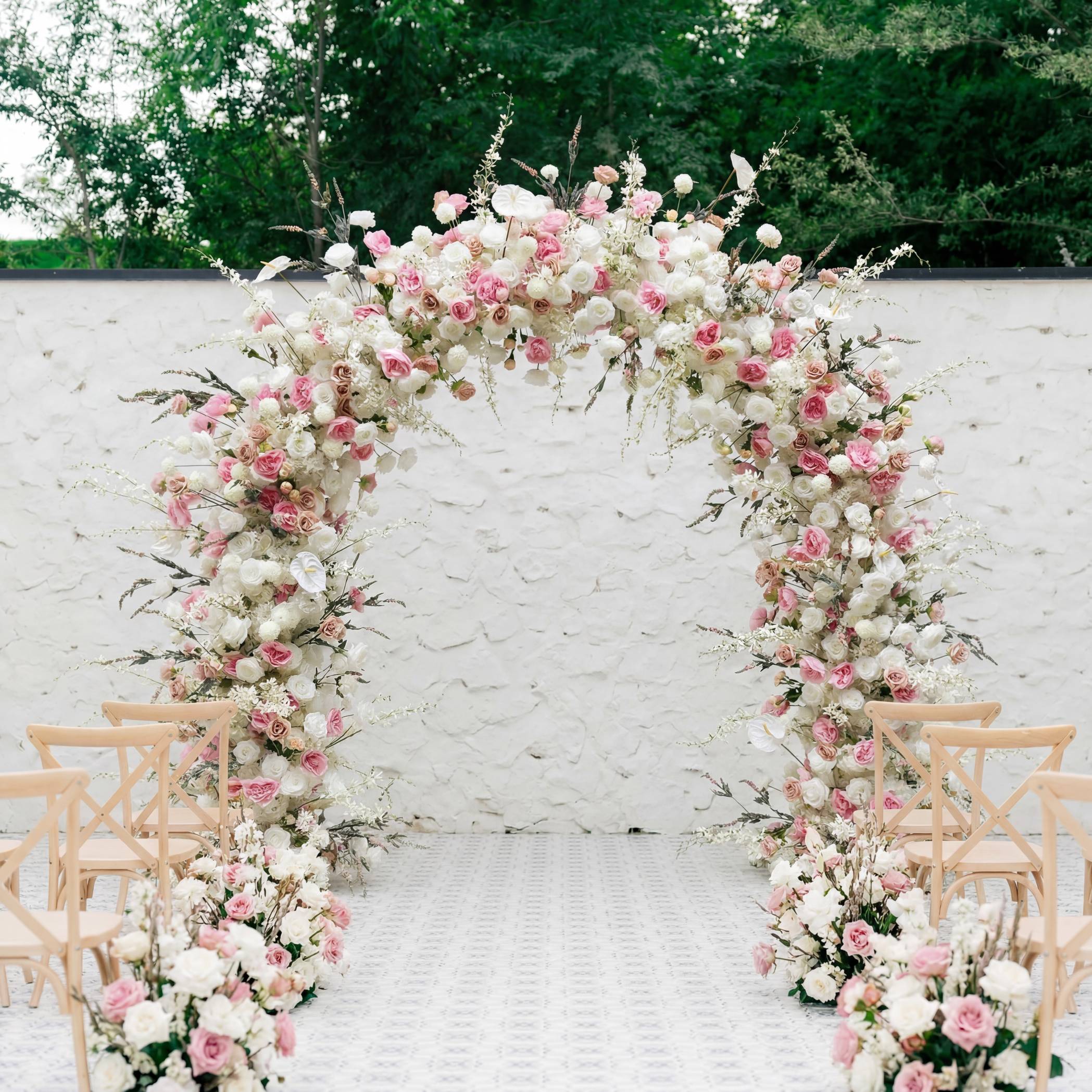 RoseyTime White&Pink Flower Arch n-shape Round Arch #RTA155