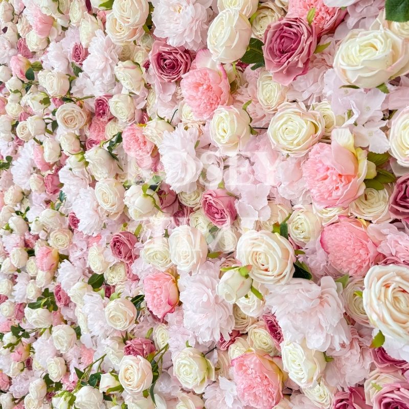 Roseytime 5D Pink&Champagne Flower Wall Roll Up Fabric Back #RTW227