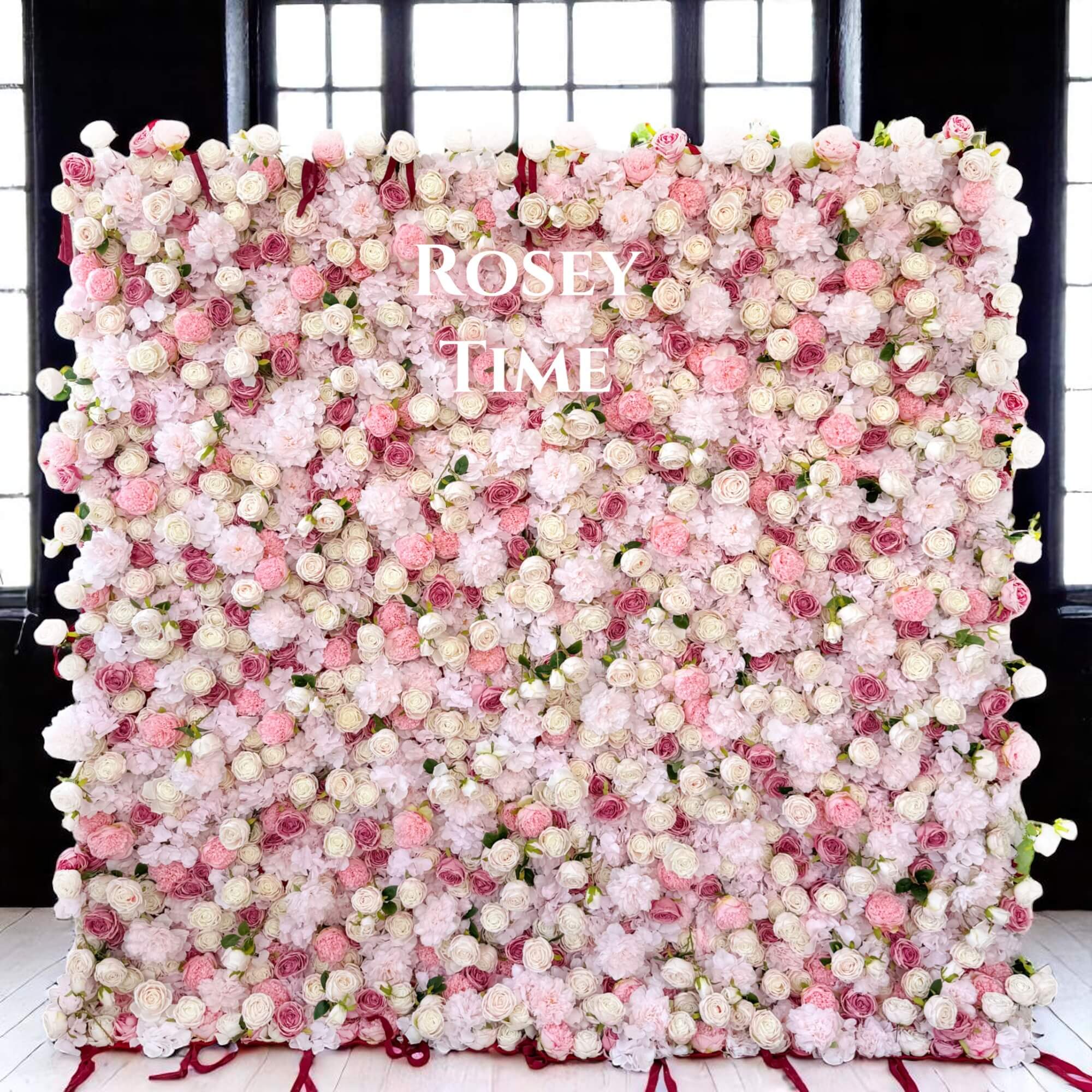 Roseytime 5D Pink&Champagne Flower Wall Roll Up Fabric Back #RTW227