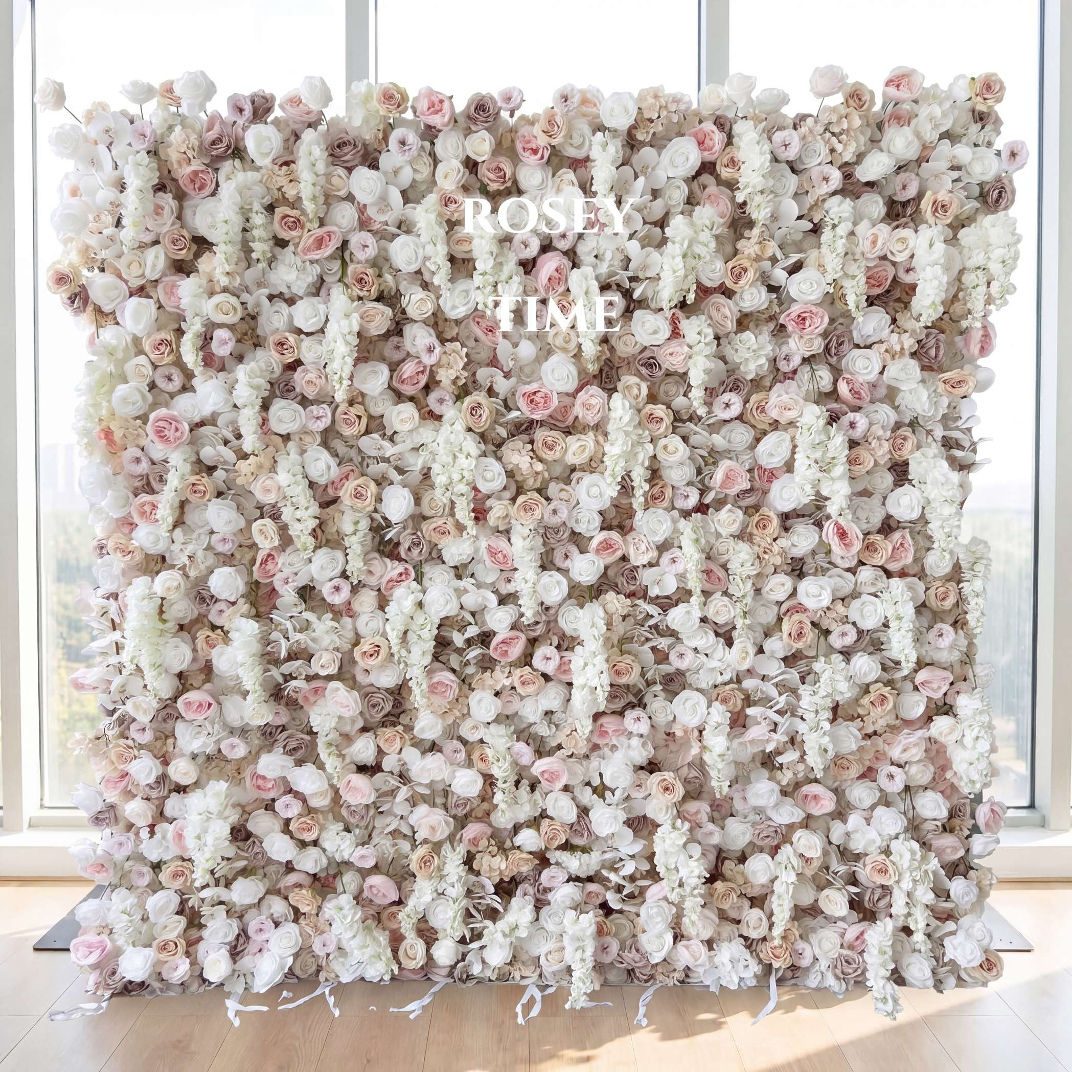 Roseytime 5D Pink Roses Artificial Flower Wall Fabric Back #RTW130
