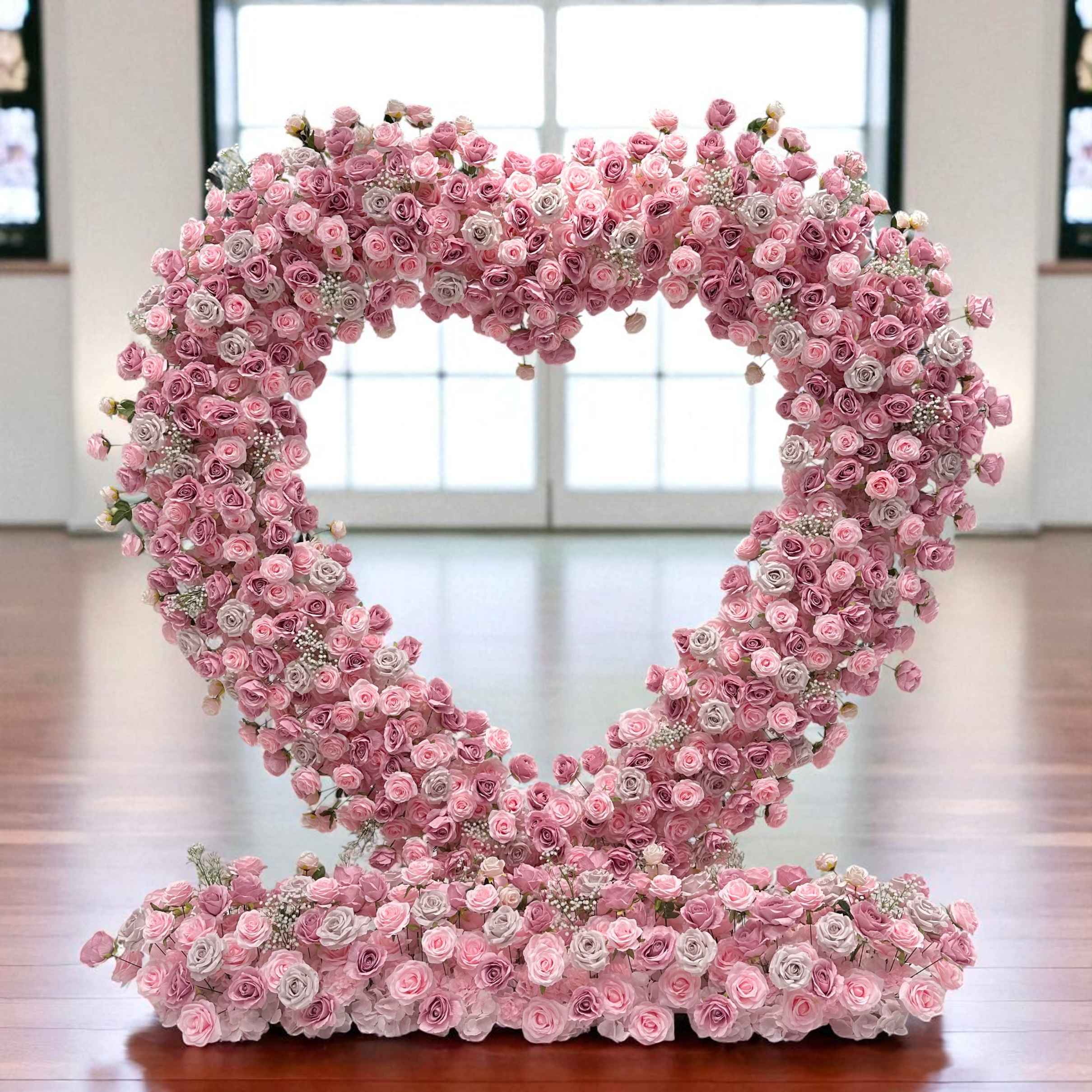 RoseyTime Pink Heart Artificial Flower Arch Set With Frame Event Party Backdrop Decor