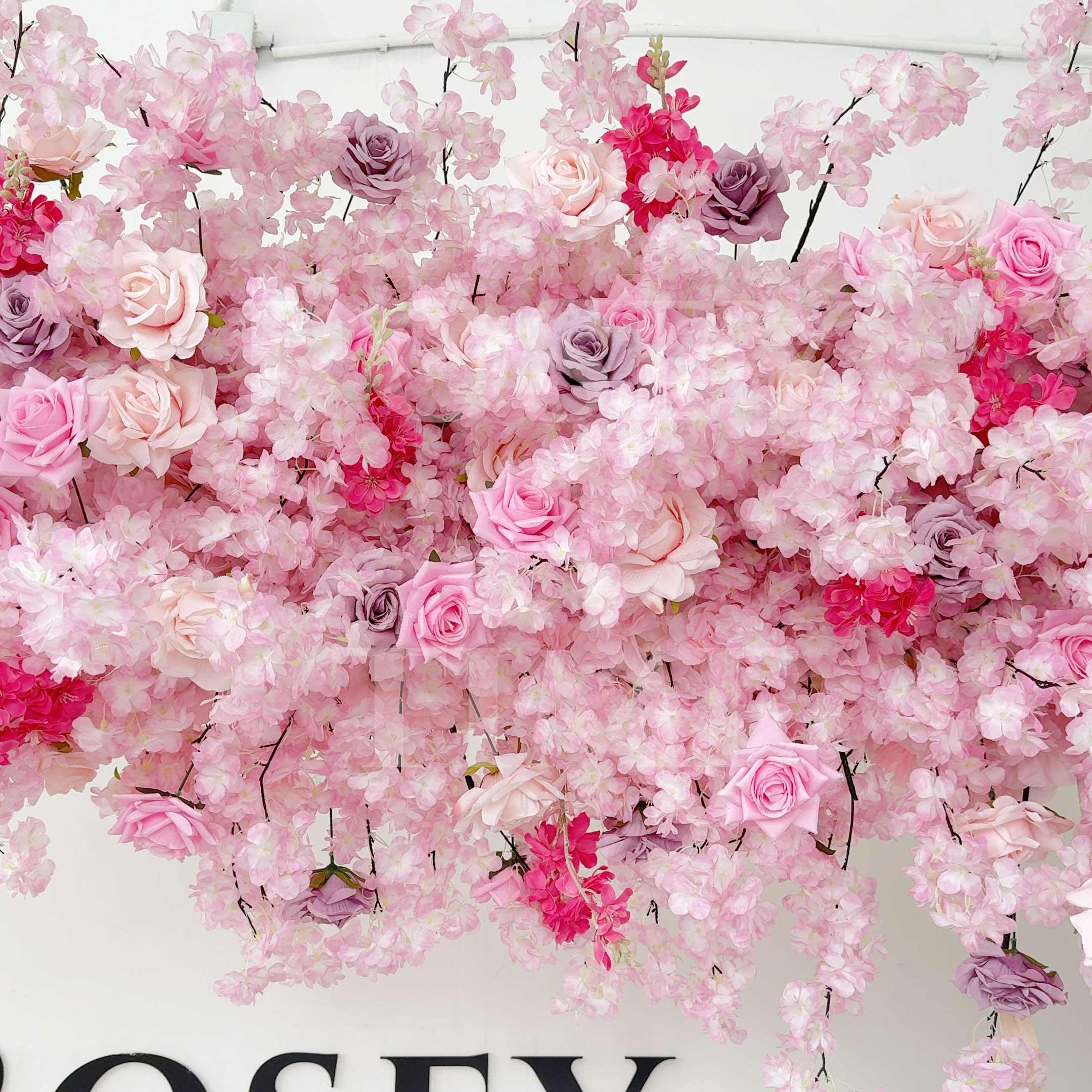Roseytime Pink Cherry Blossoms Square Flower Arch Fabric Back Roll Up #RTA033