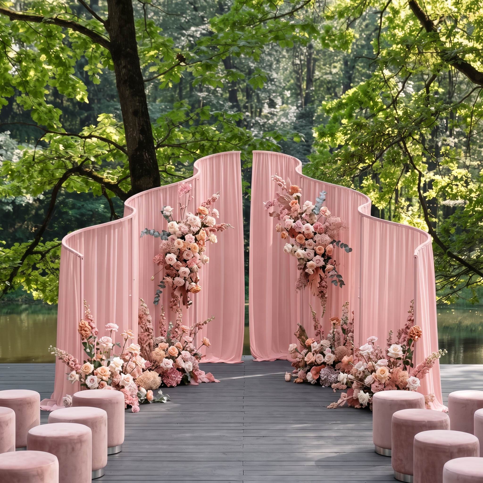 RoseyTime Pink Colors Wavy/Wave Wedding Backdrop Drapes Set 16pc