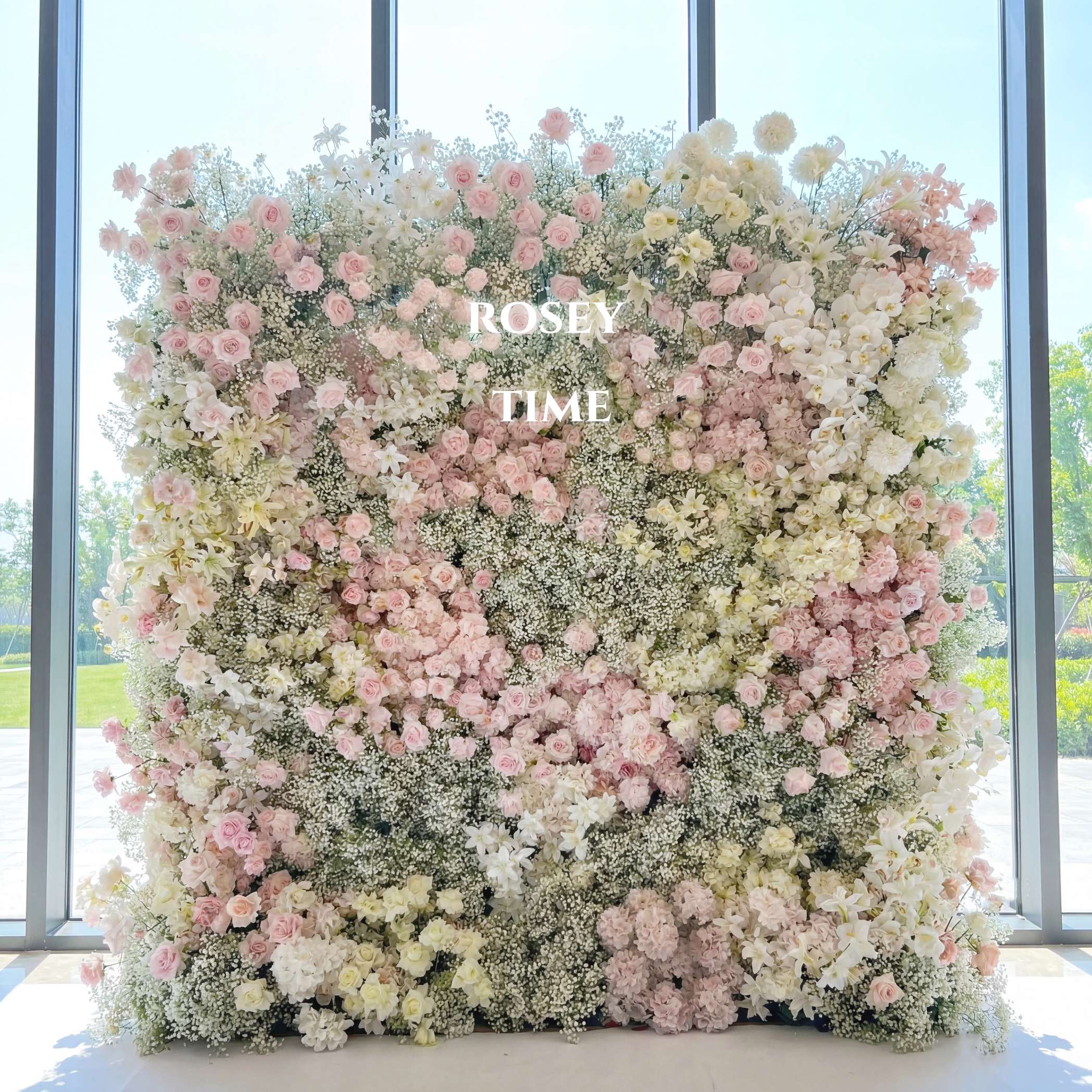 Roseytime 5D Blush&Cream Flower Wall Roll Up Fabric Back RTW266