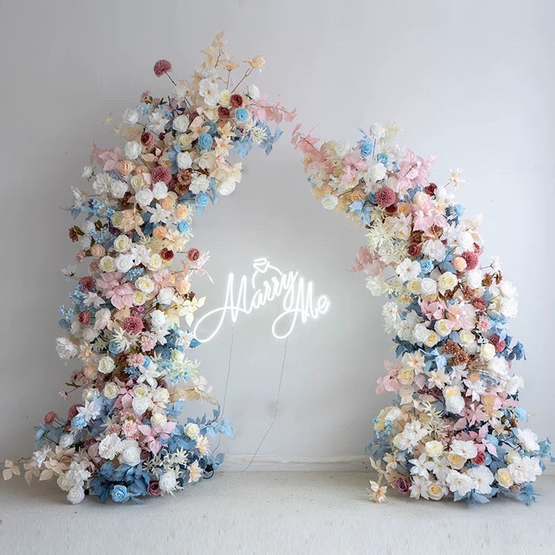 Roseytime Blue&Pink Flower Pillars Arch with Frame #RTP061