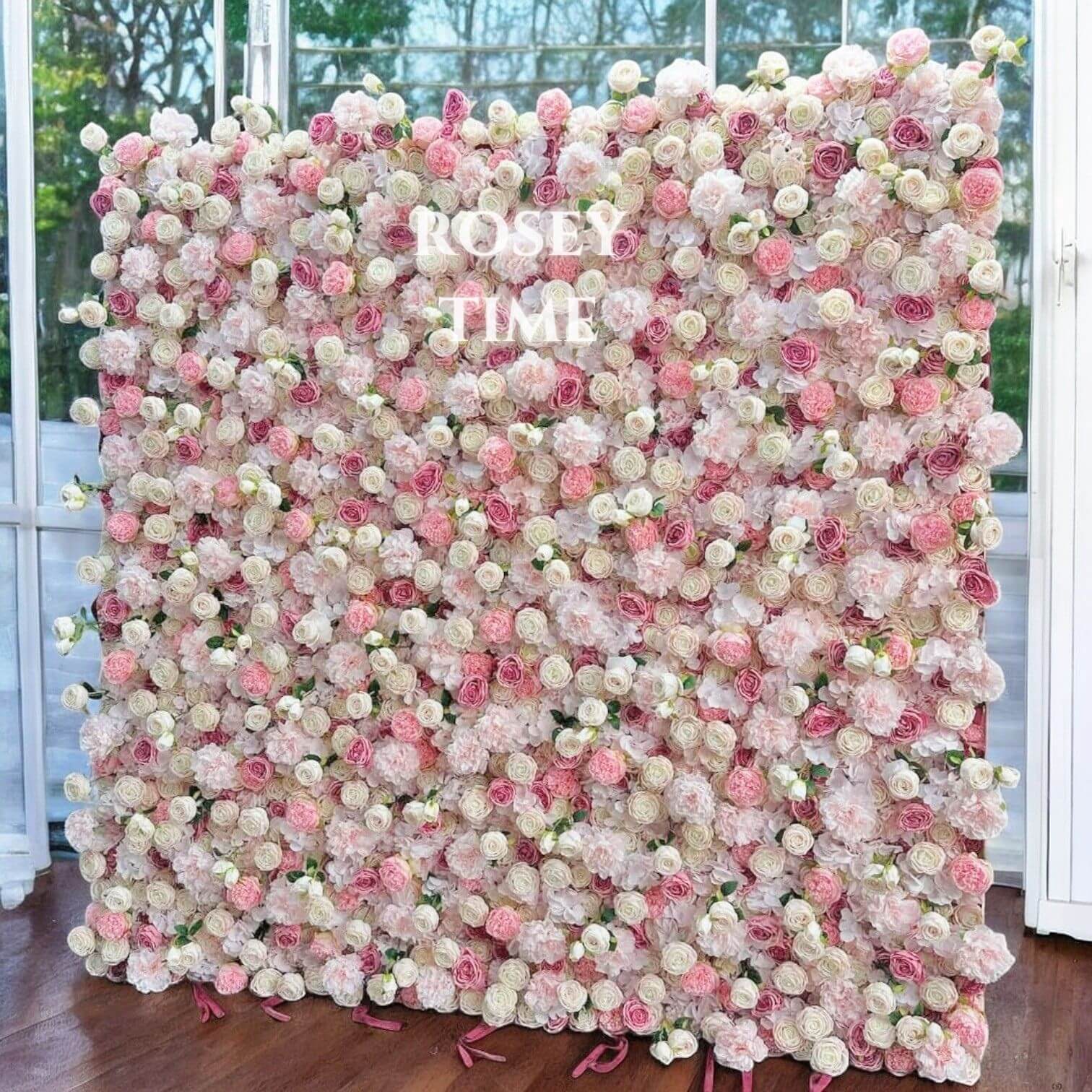Roseytime 5D Pink&Champagne Flower Wall Roll Up Fabric Back #RTW227