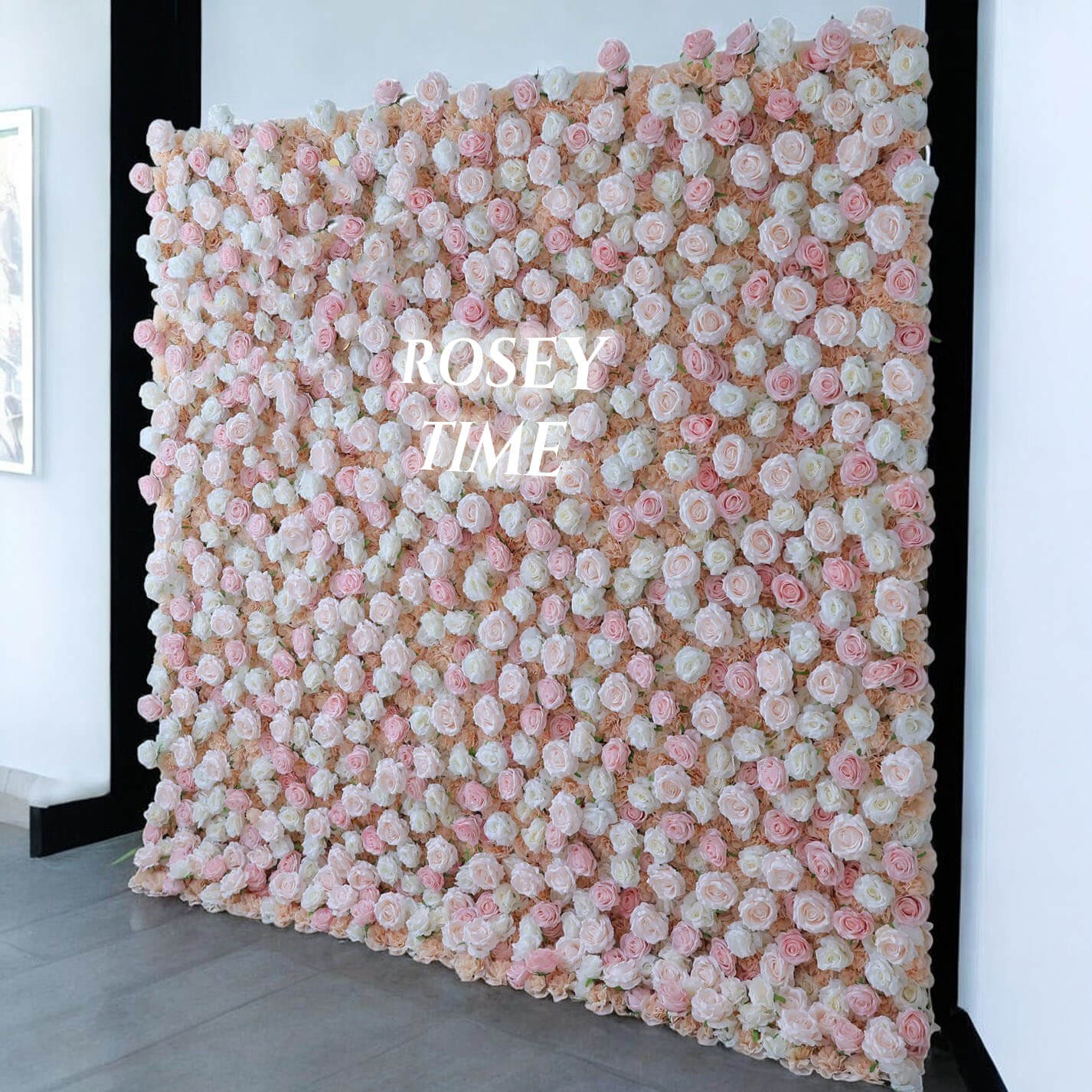 Roseytime 3D Pink Flower Wall Roll Up Fabric Back #RTW222